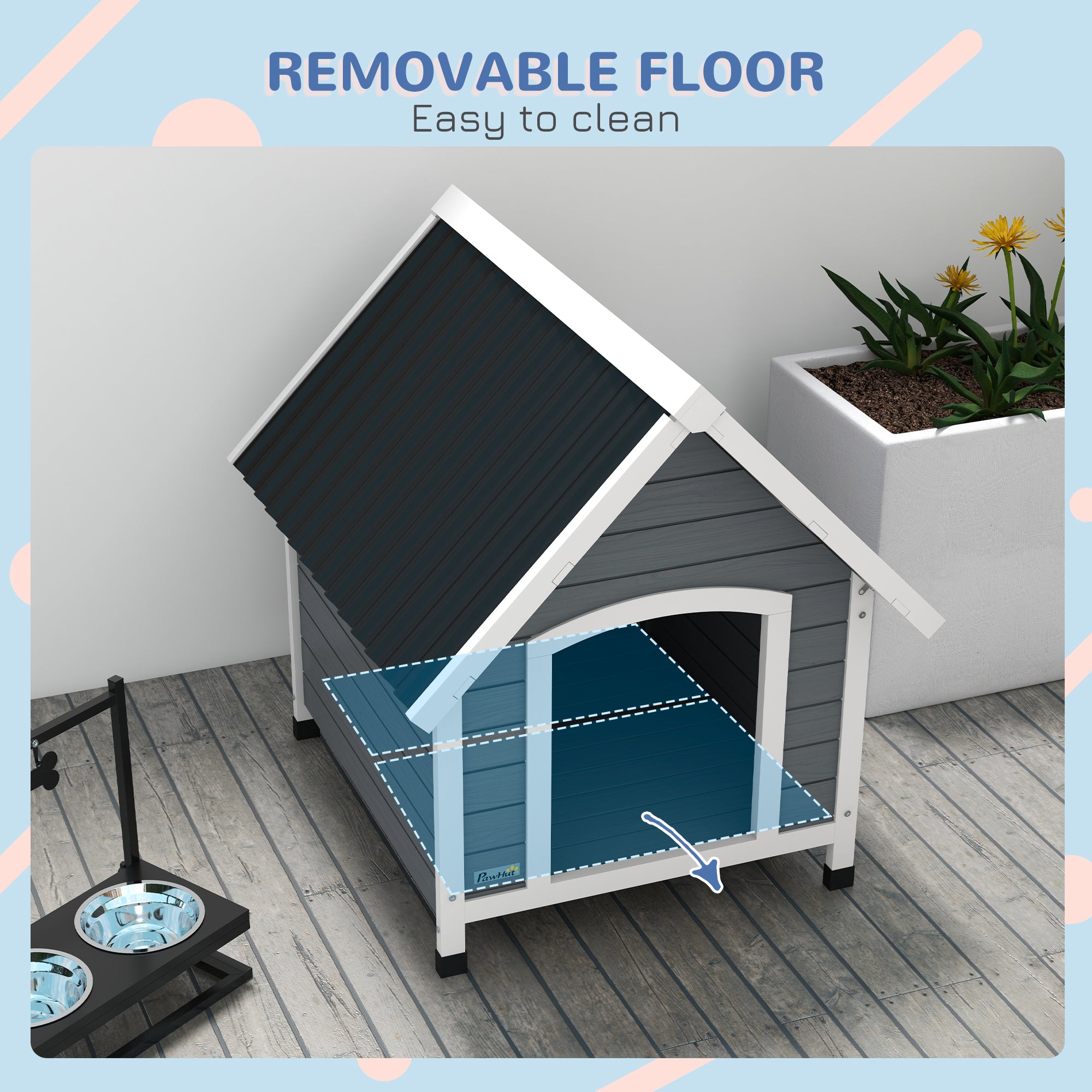PawHut Outdoor Dog Kennel, Wooden Dog House, with Removable Floor, Anti-Corrosion Wood, for Medium Dogs, 82H x 75W x 88Dcm - North Peak Garden Furniture