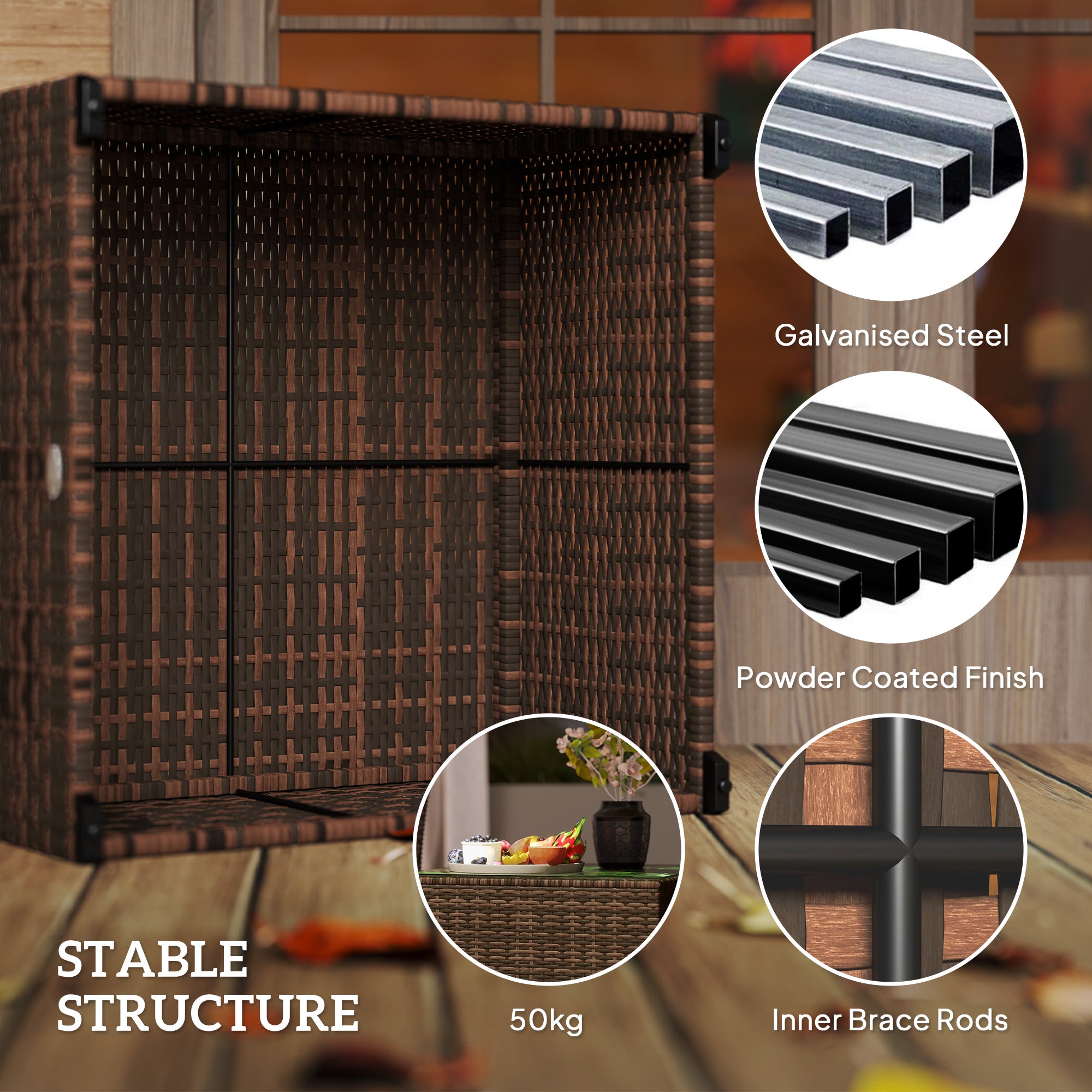 Outsunny 62 x 62cm Glass-Top Rattan Side Table - Brown - North Peak Garden Furniture