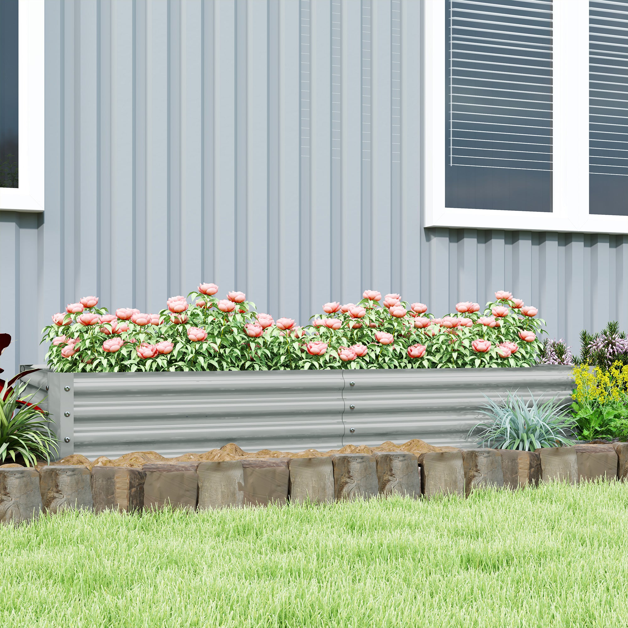 Outsunny 180 x 90cm Galvanised Steel Open Planter - Silver - North Peak Garden Furniture