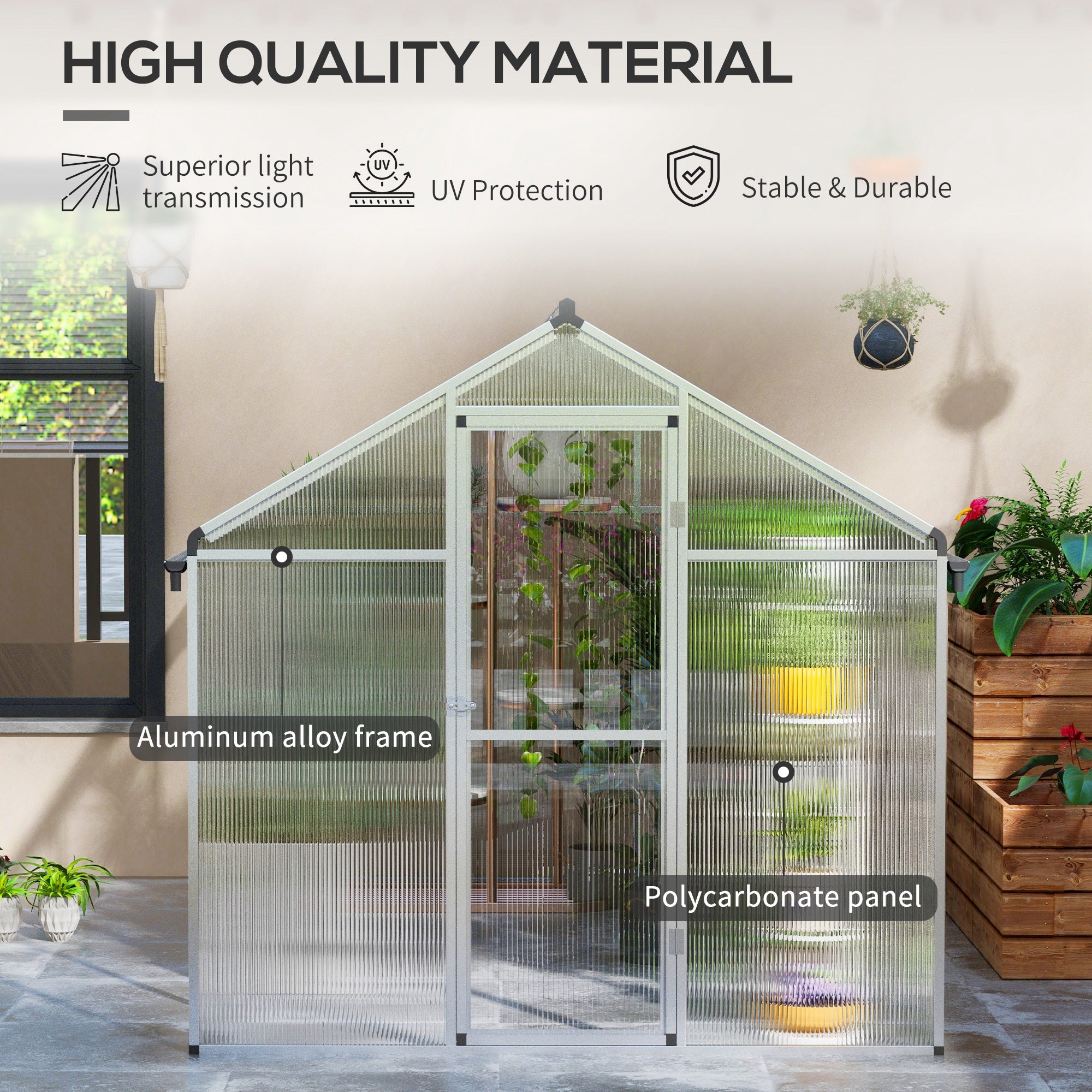 Outsunny 10 x 6ft Aluminium Frame Walk-In Greenhouse, with Foundation - North Peak Garden Furniture