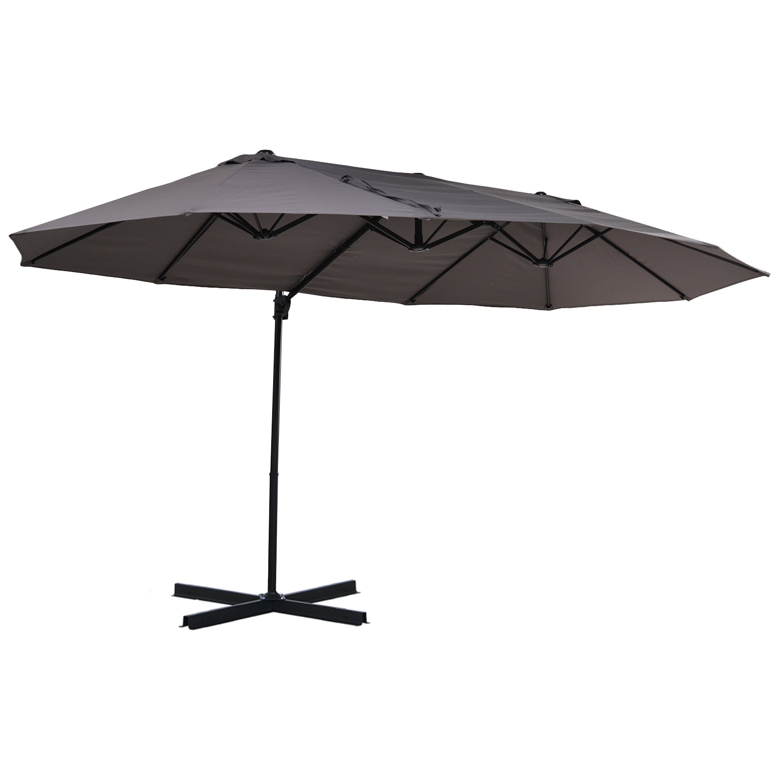 Outsunny Double Parasol Patio Umbrella Garden Sun Shade w/ Steel Pole 12 Support Ribs Crank Handle Easy Lift Twin Canopy - Grey