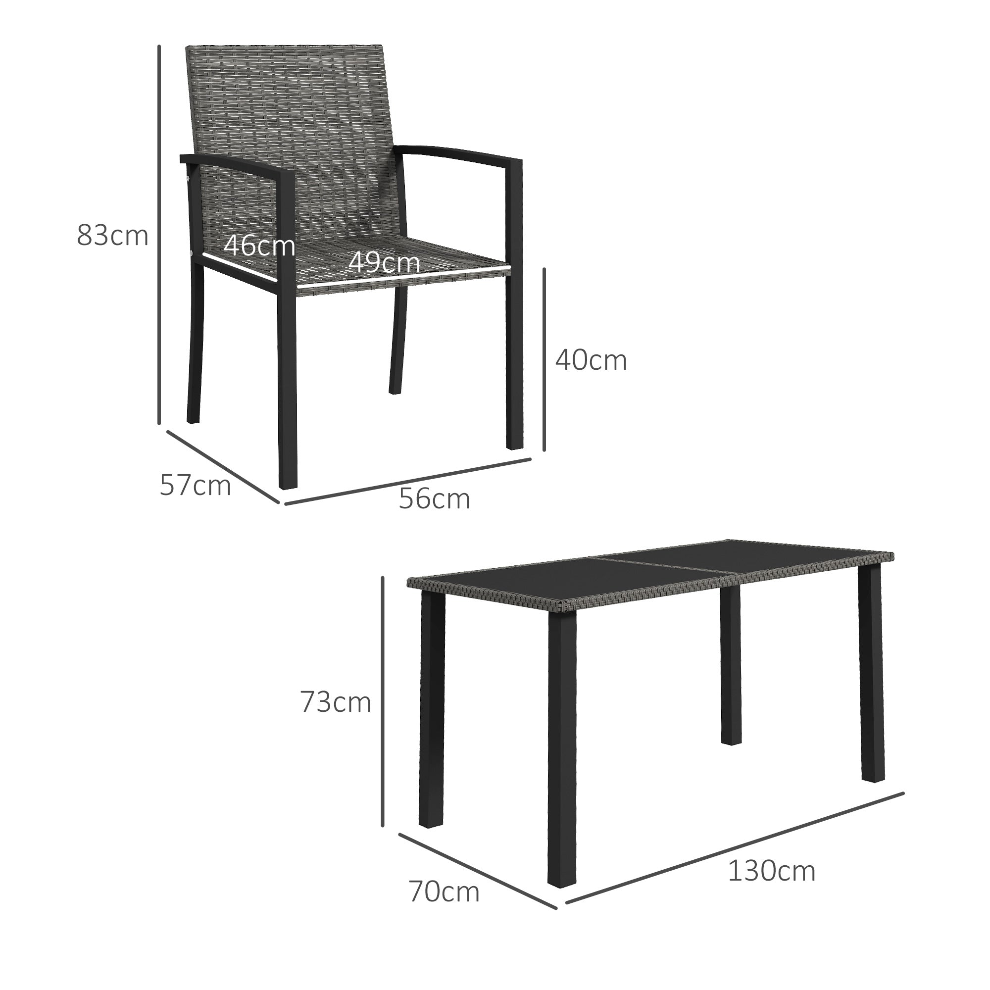 Outsunny Outdoor Dining Set 5 Pieces Patio Conservatory with Tempered Glass Tabletop,4 Dining Chairs - Grey - North Peak Garden Furniture