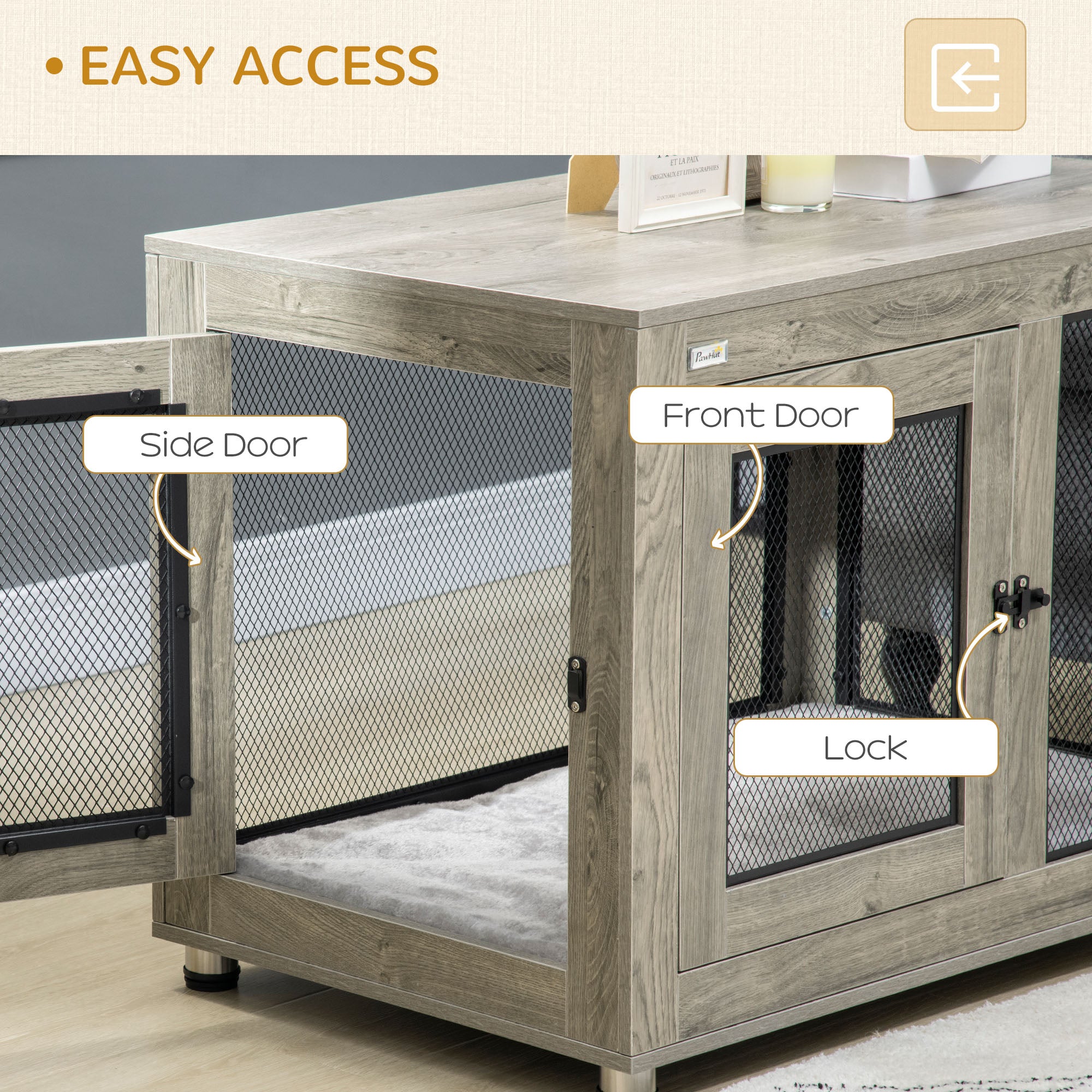 PawHut 2-in-1 Dog Cage & Side Table, with Two Doors, Cushion, for Large Dogs - North Peak Garden Furniture