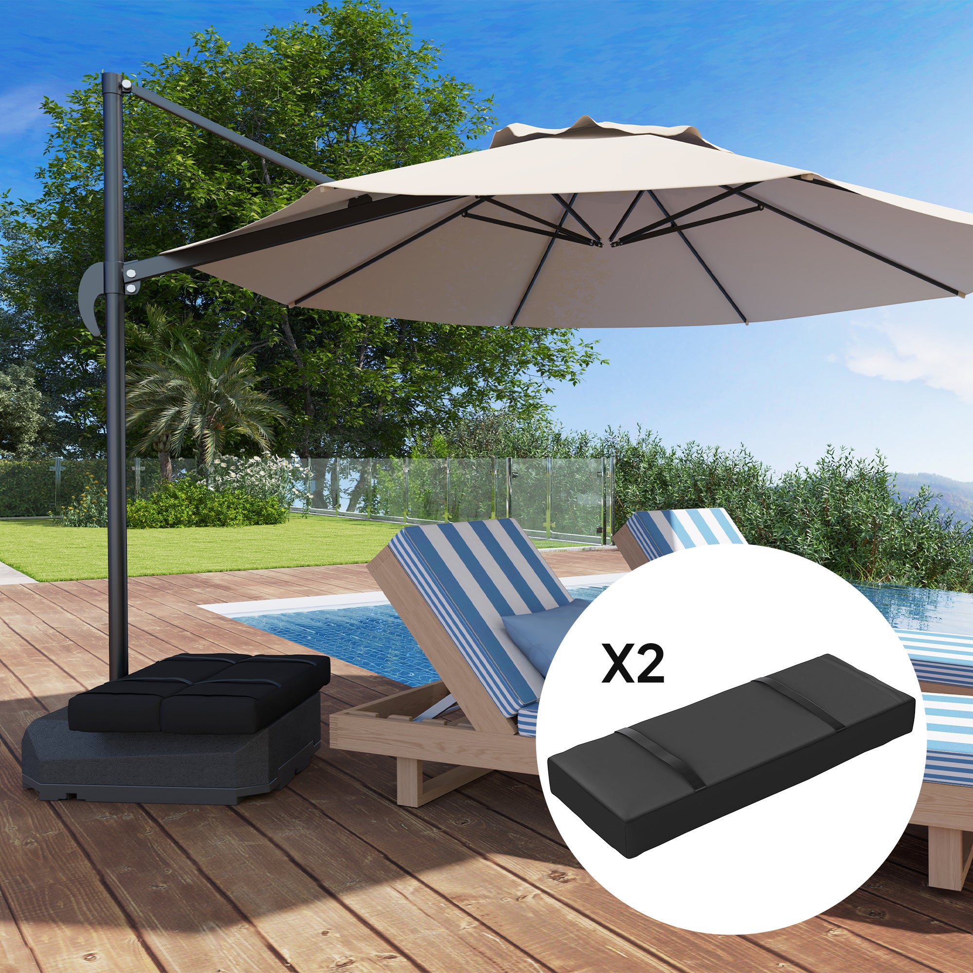 Outsunny Parasol Weights Set of 2, Parasol Base Weights Bags, 25kg Fillable Sandbag Weights with Handles, Cantilever Umbrella Base Weights, Black - North Peak Garden Furniture