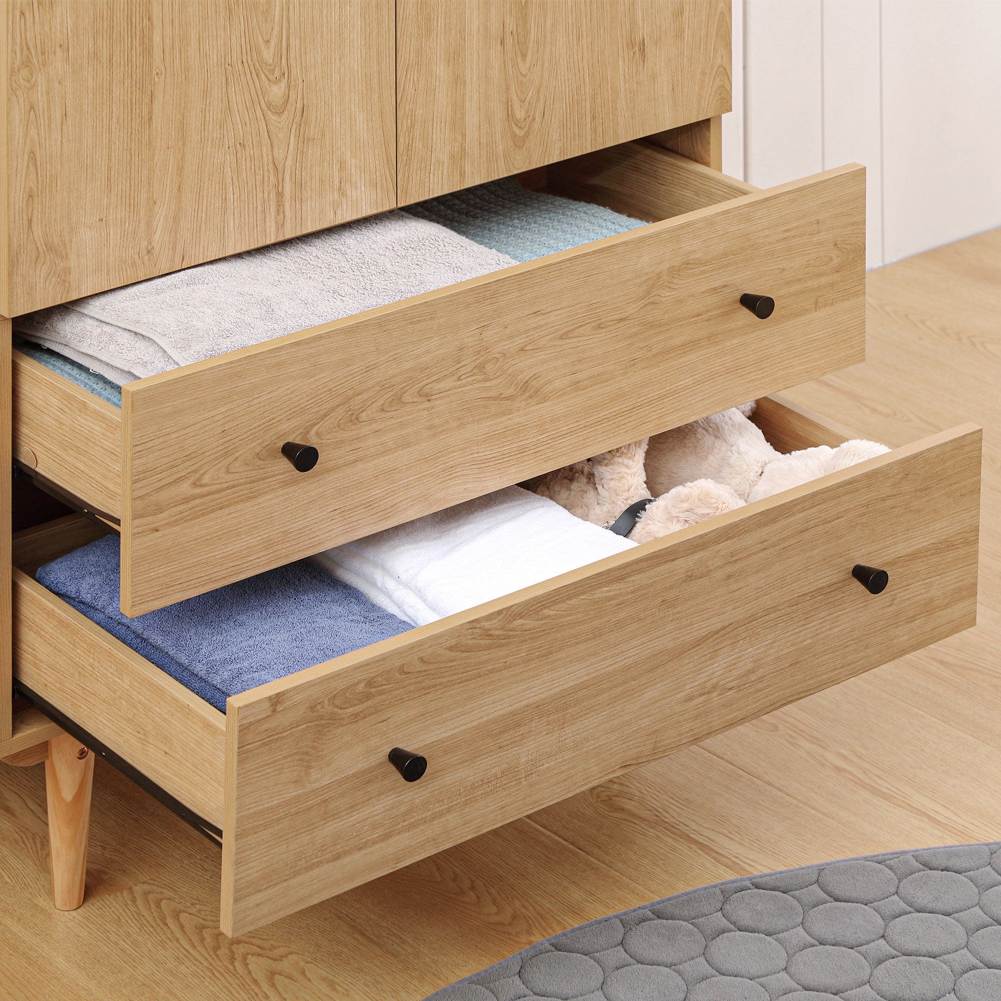 HOMCOM Wardrobe with 2 Doors, 2 Drawers, Hanging Rail for Bedroom Clothes Storage Organiser, 80x52x180cm, Natural Tone - North Peak Garden Furniture