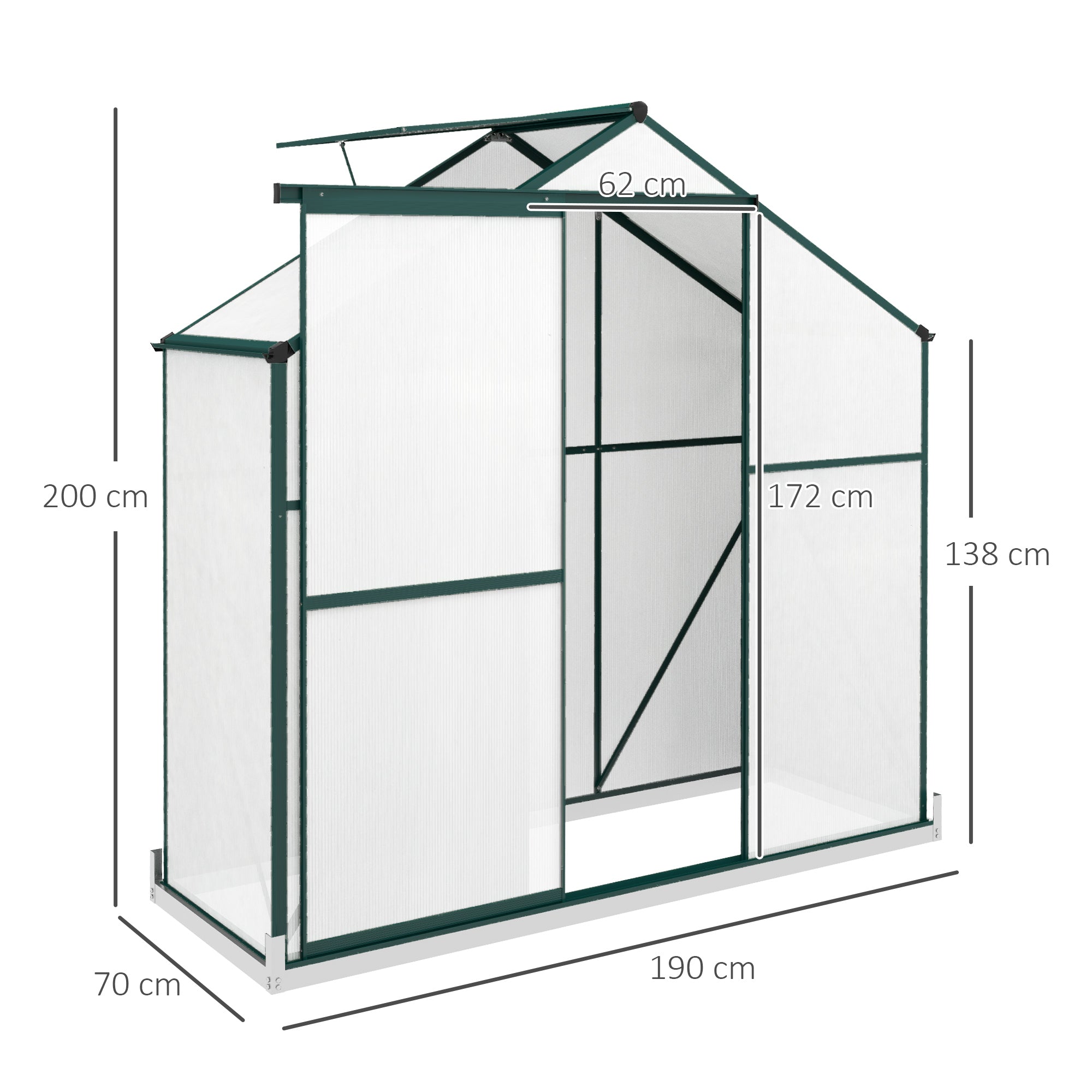 Outsunny 6 x 2.5ft Polycarbonate Greenhouse Walk-In Green House with Rain Gutter, Sliding Door, Window, Foundation, Green