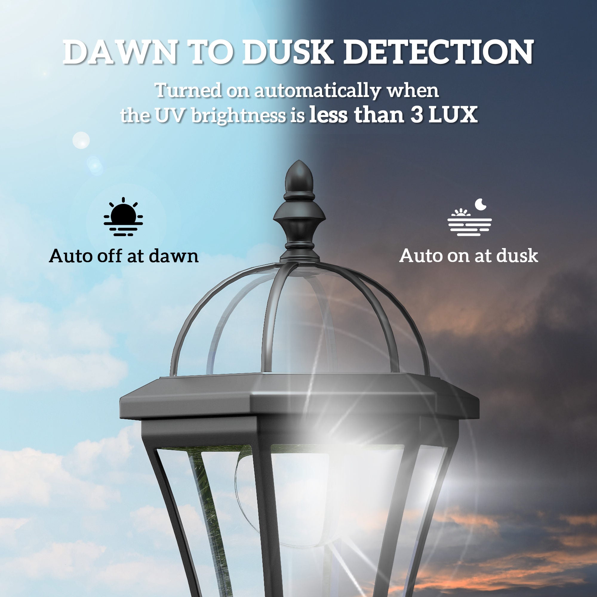 Outsunny 2 PCS LED Garden Lights Lamp Post Solar Powered Lantern Patio Pathway Walkway Outdoor Water-Resist Auto Switch 6 Hours Black