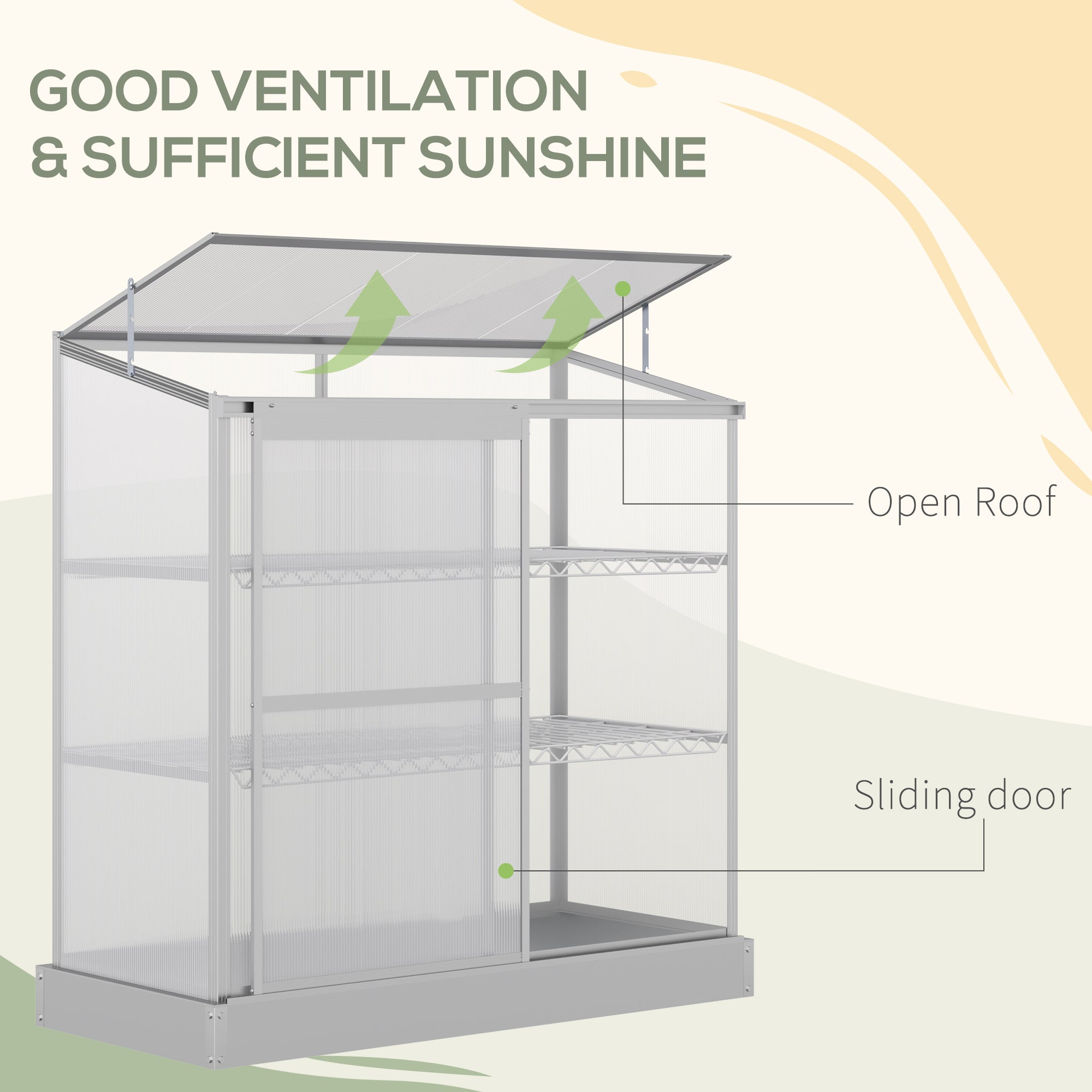 Outsunny 3 Tier Greenhouse Garden Outdoor Cold Frame Plant Flower Growth Transparent Polycarbonate Board Openable Roof Sliding Door w/ Foundation 131L x 58W x 140H cm - North Peak Garden Furniture