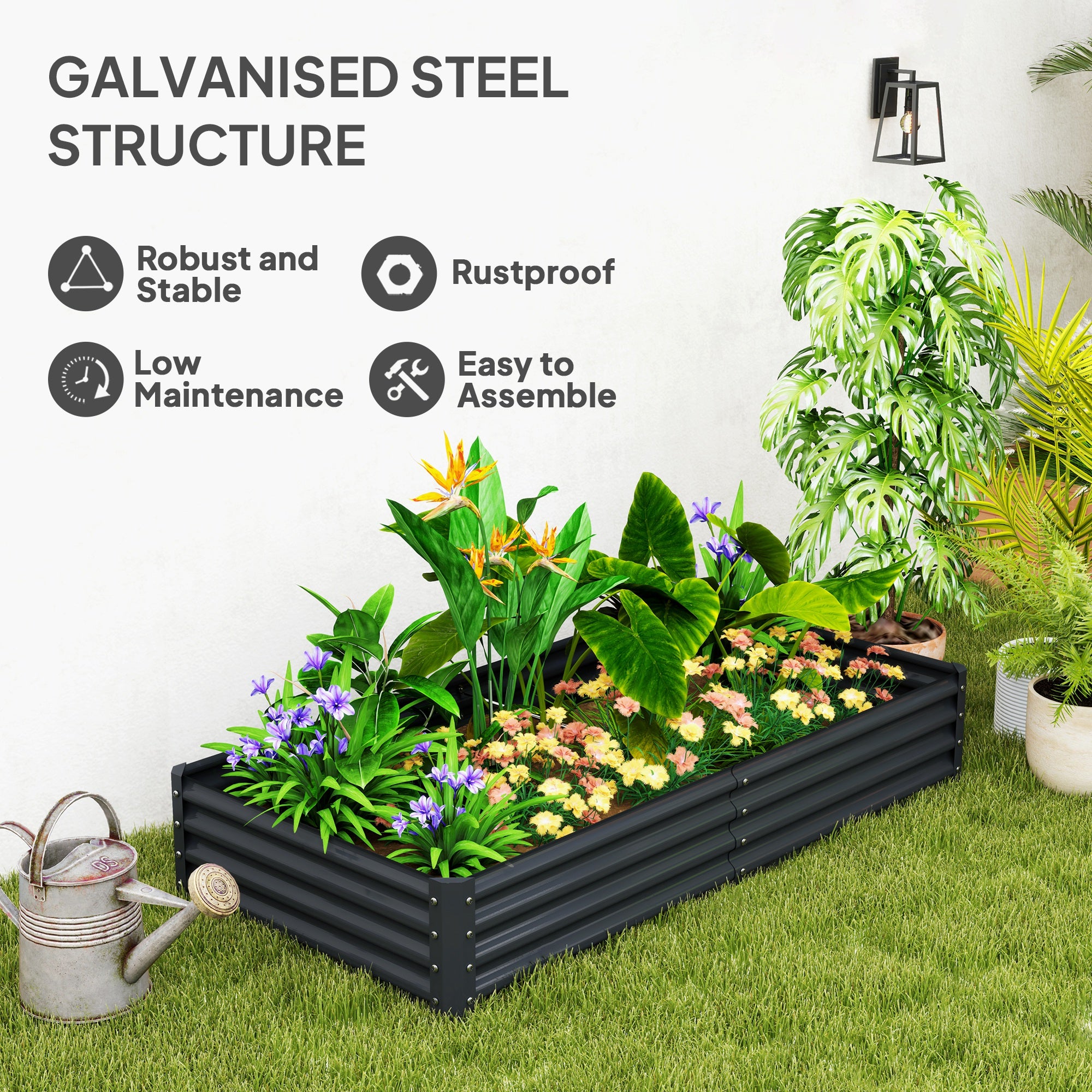 Outsunny 180 x 90cm Galvanised Steel Open Planter - 84H-211V00CG