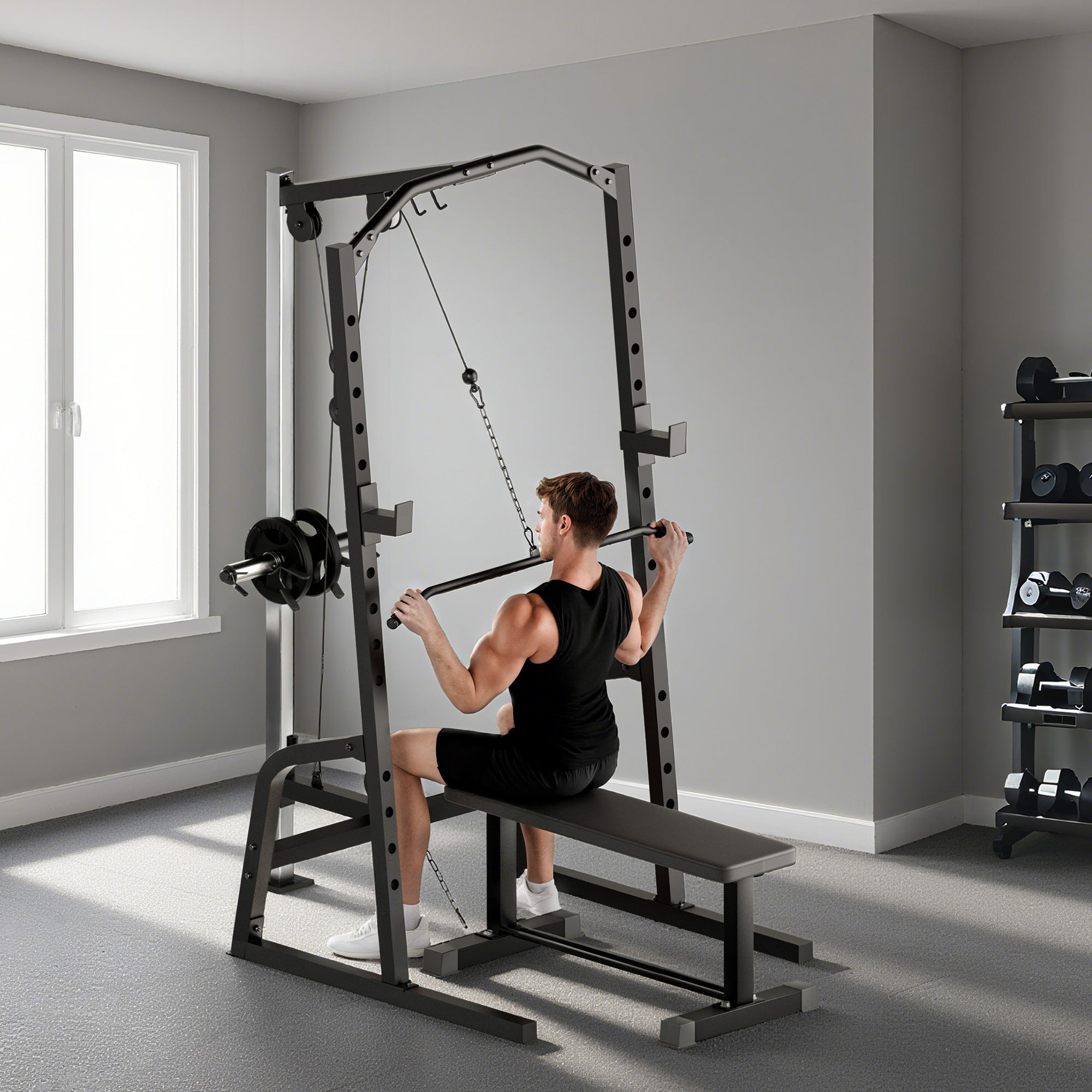 SPORTNOW Power Cage Power Rack with 15-Level Squat Rack, Cable Pulley System, Pull up Stand and Push up Stand