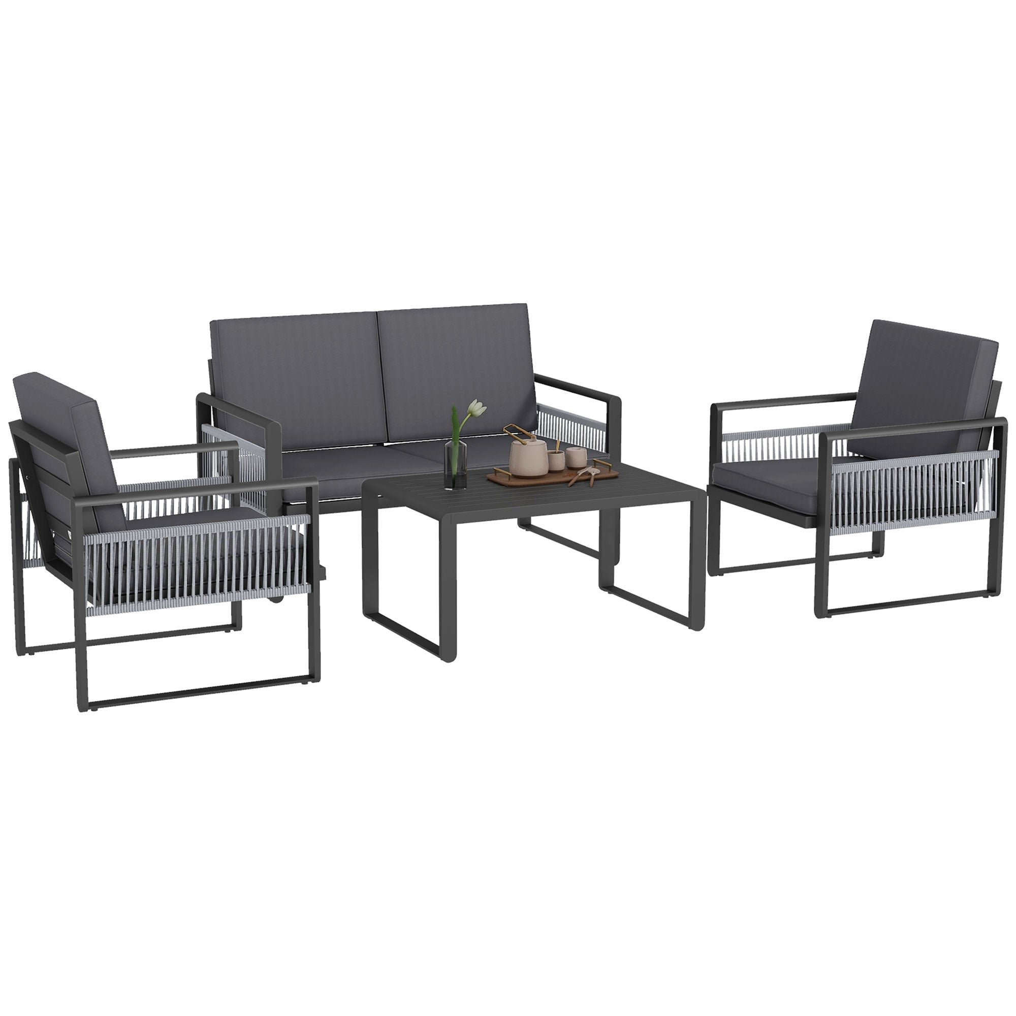 Outsunny Four-Piece Aluminium Garden Dining Set, with Cushions - North Peak Garden Furniture