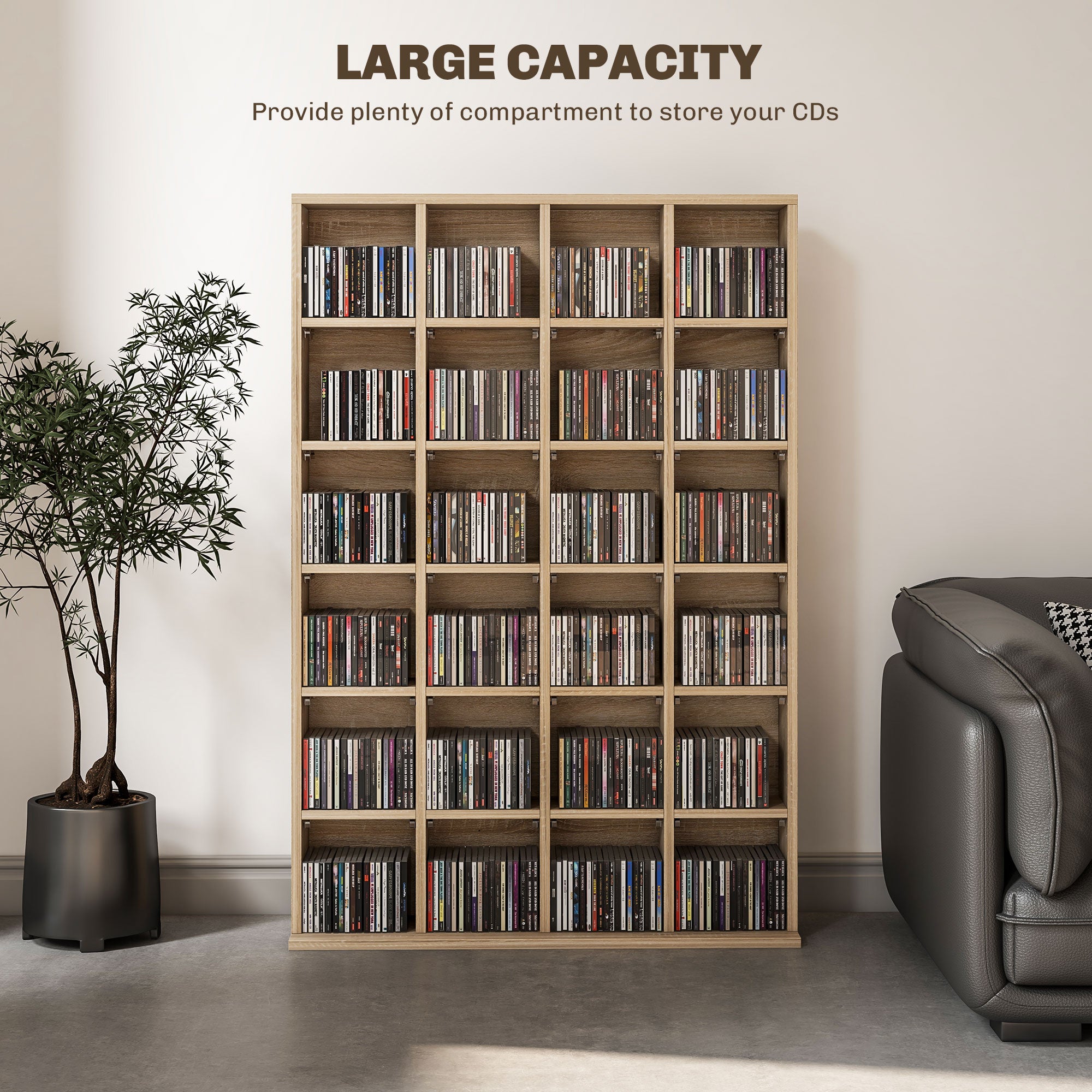 HOMCOM CD Storage Unit with Adjustable Shelves, 89 x 130.5 cm, Natural Wood Finish - North Peak Garden Furniture