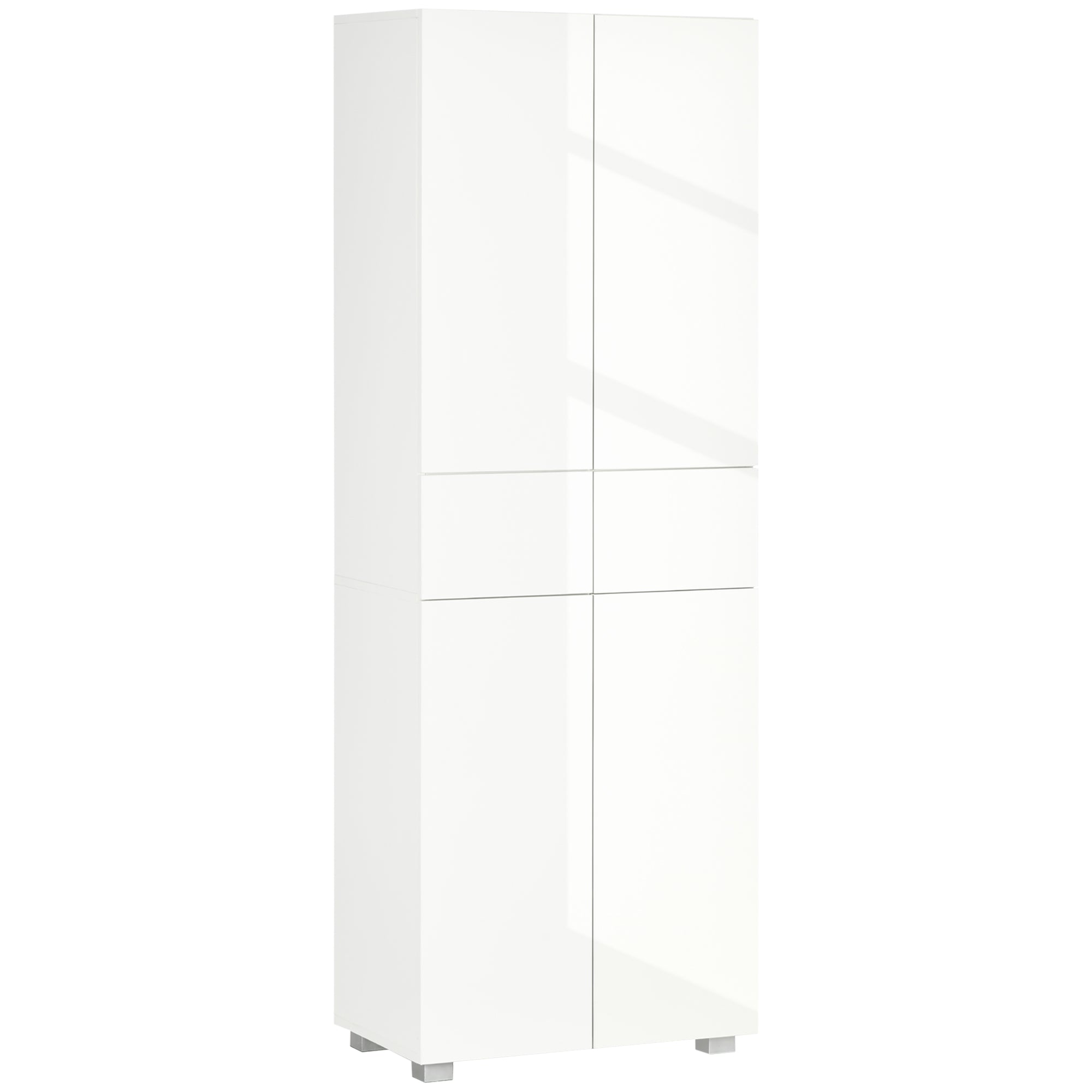 HOMCOM 4-Door Kitchen Cupboard, Tall Freestanding 5-Tier Storage Cabinet with 3 Adjustable Shelves, 2 Drawers for Living Room, Dining Room, Push to Open Design, High Gloss White