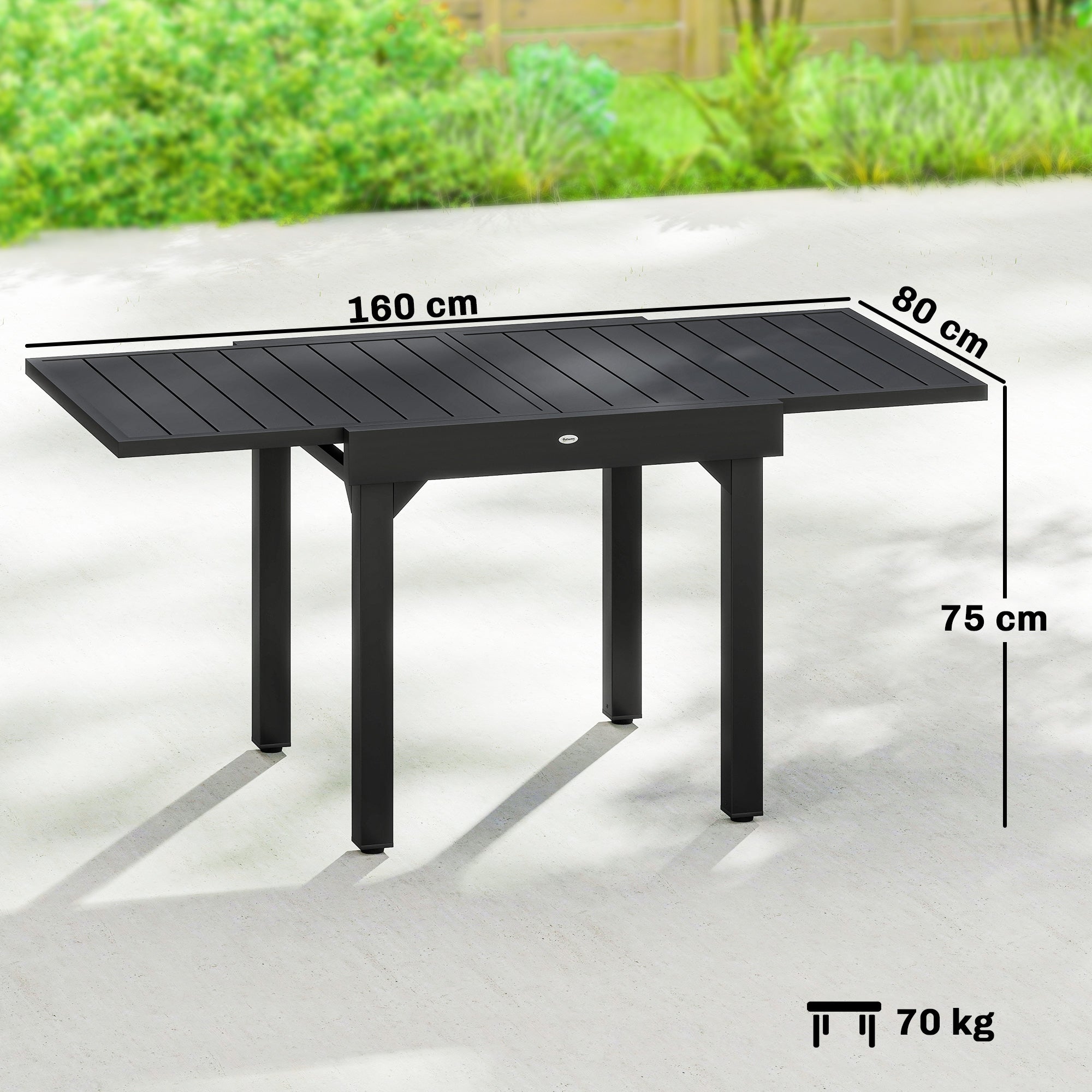 Outsunny Expandable Patio Dining Table for 4-6 People, 80-160 cm Aluminium Extendable Outdoor Patio Table with Slatted Top, Black
