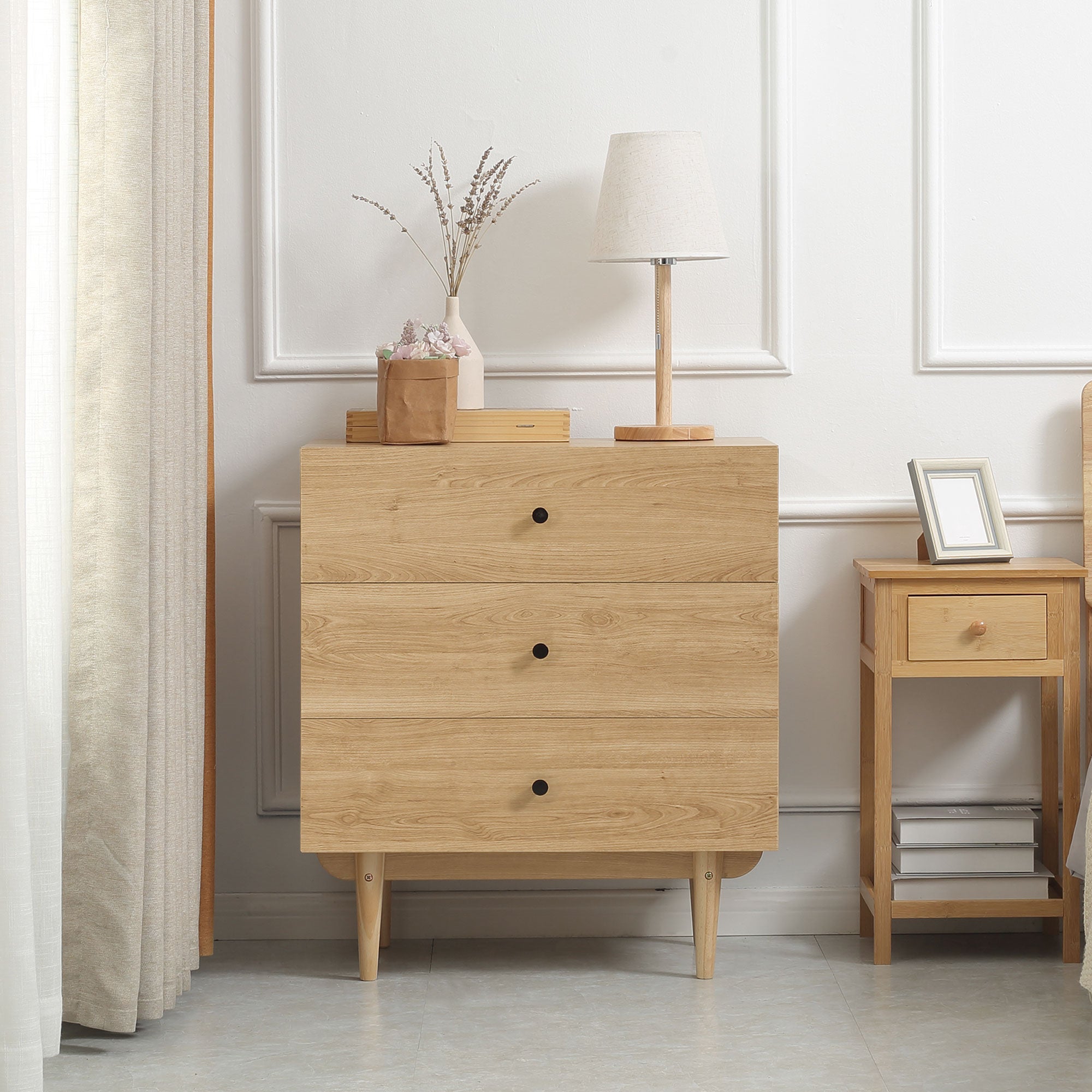 HOMCOM Vintage Storage Cabinet with Double Chevron Doors and Pine Wood Legs, Side Cabinet, Natural Wood Effect