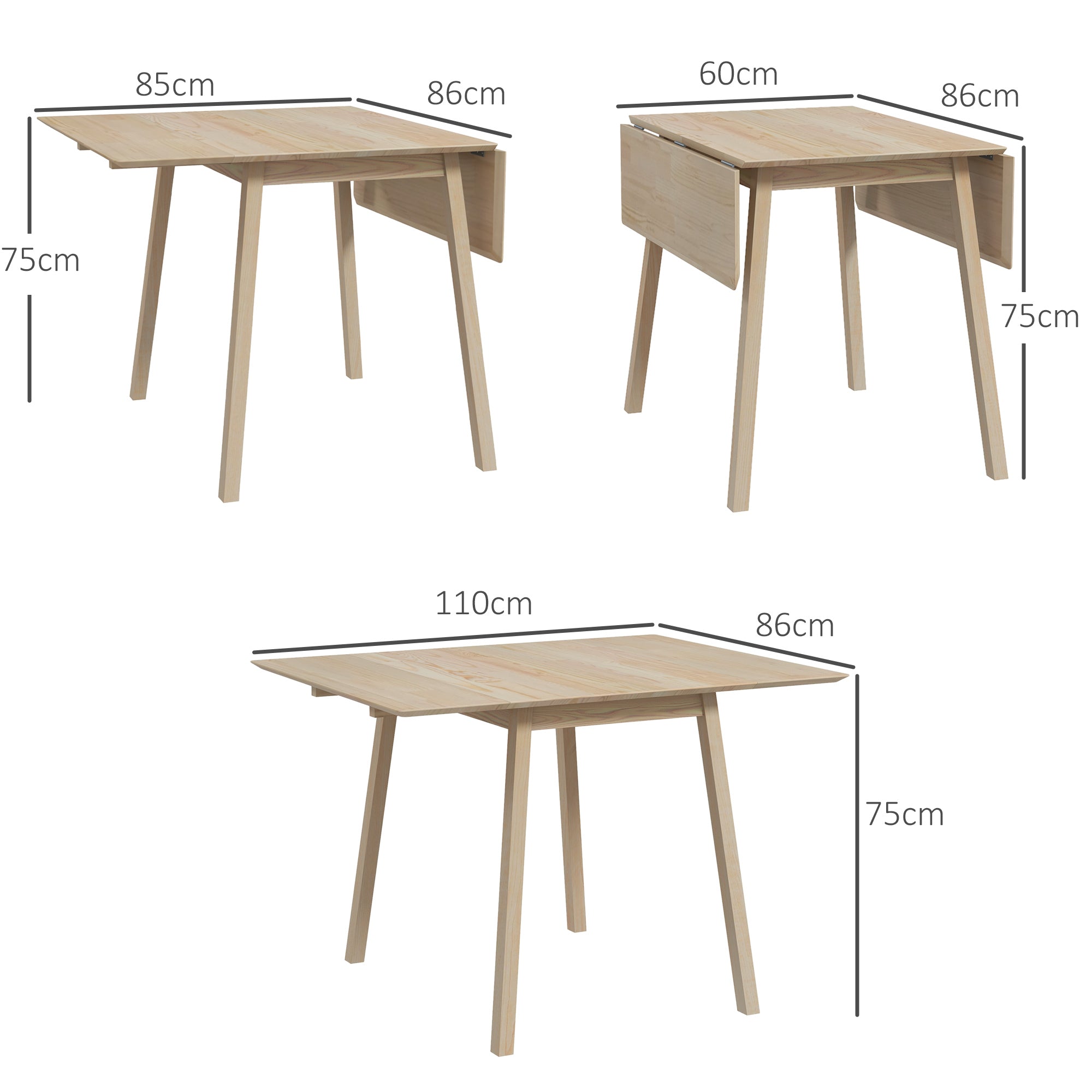 HOMCOM Wooden Four-Seater Drop Leaf Table - Natural Finish - North Peak Garden Furniture