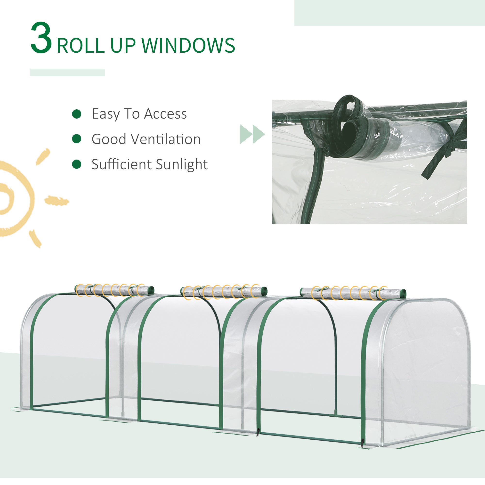 Outsunny PVC Tunnel Greenhouse Green Grow House Steel Frame for Garden Backyard with Zipper Doors 295x100x80 cm, Clear - North Peak Garden Furniture