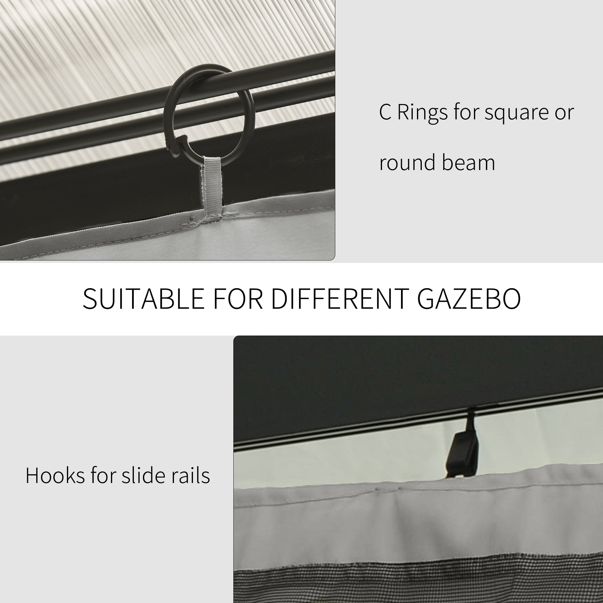Outsunny Replacement Gazebo Curtains, 4-Panel Gazebo Side Panels Only, for 3 x 3 (M) Gazebos or Pergolas, Hooks/C-Rings Included, Light Grey - North Peak Garden Furniture