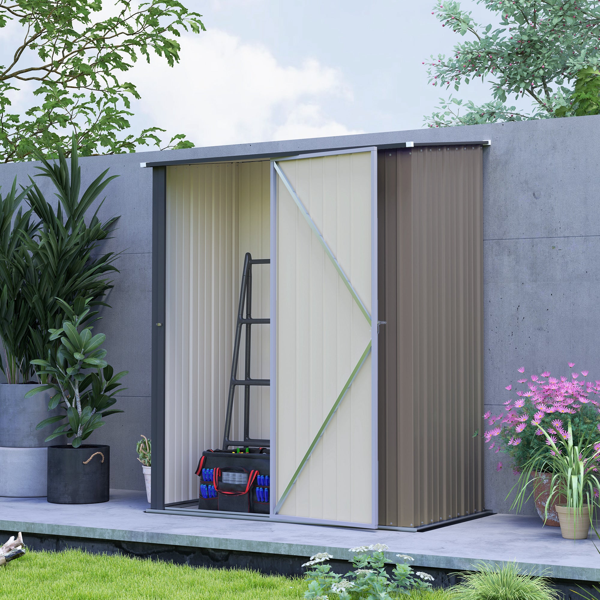 Outsunny 5.3 x 3.1ft Corrugated Steel Garden Shed - Light Grey - North Peak Garden Furniture