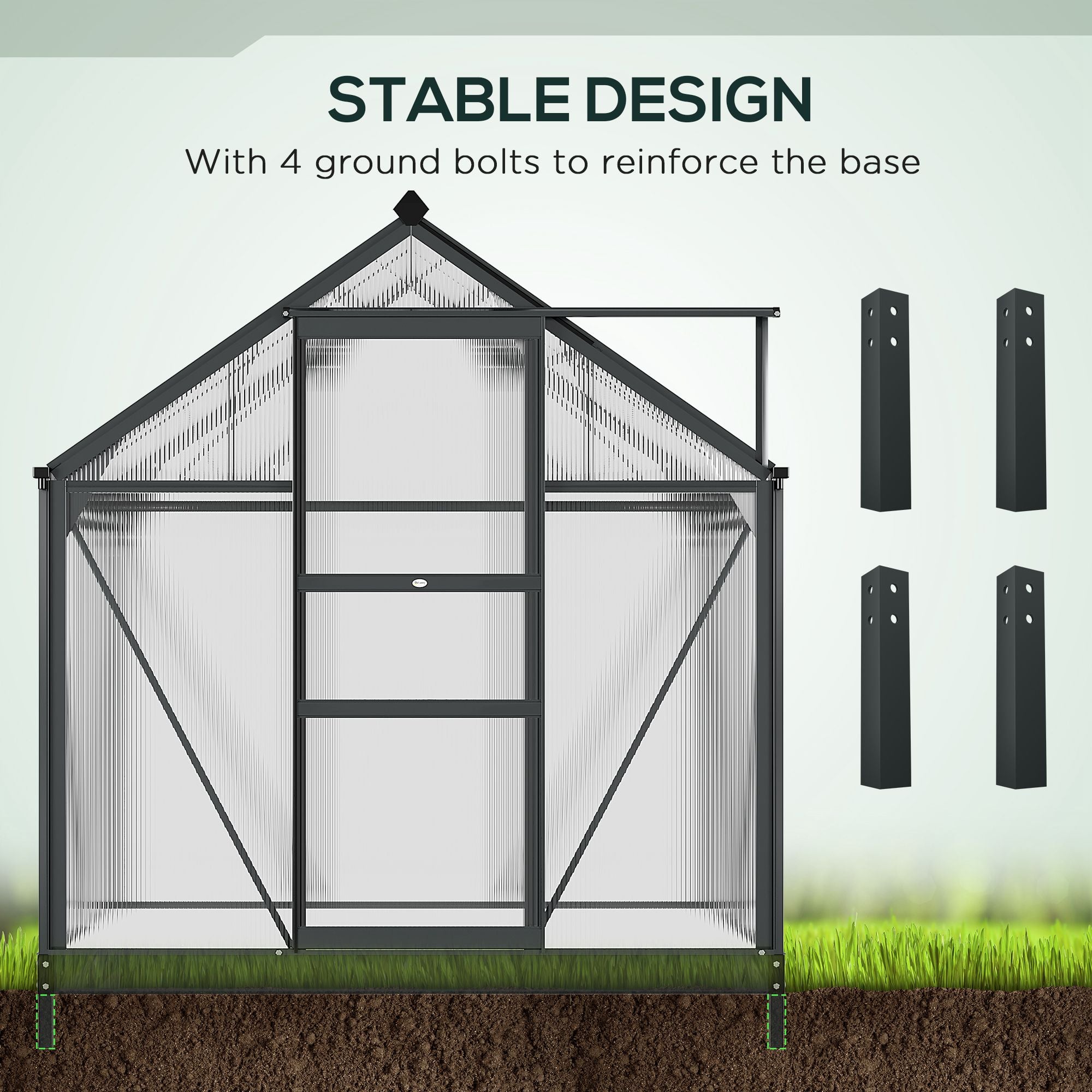Outsunny 6 x 4ft Polycarbonate Greenhouse, Large Walk-In Green House with Slide Door and Window, Garden Plants Grow House with Aluminium Frame and Foundation, Grey - North Peak Garden Furniture