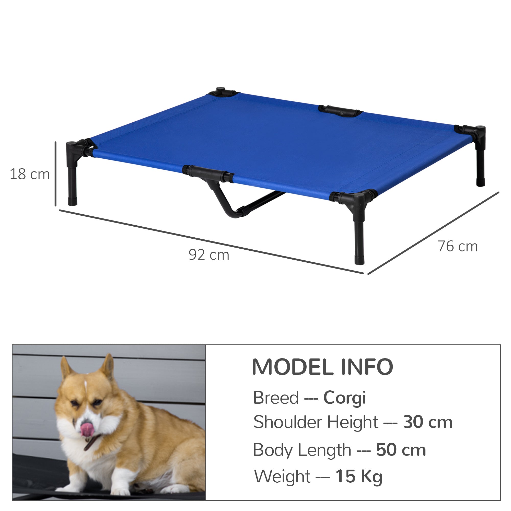 PawHut Raised Dog Bed Cat Elevated Lifted Portable Camping w/ Metal Frame Blue (Large) - North Peak Garden Furniture