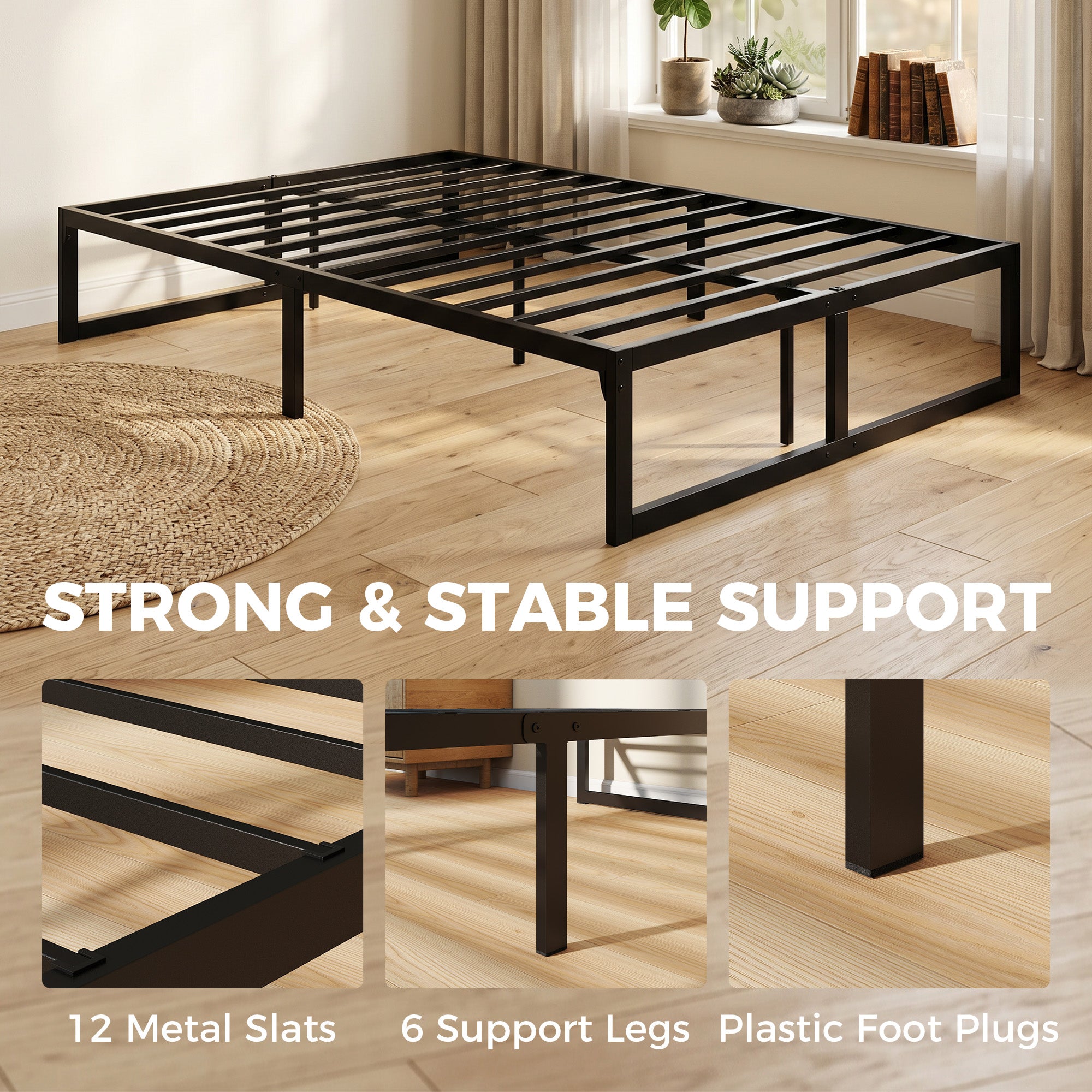 HOMCOM 4ft Small Double Bed Frame with Underbed Storage and Steel Slat Support, 32.5 cm Height, Noise-Free, Black