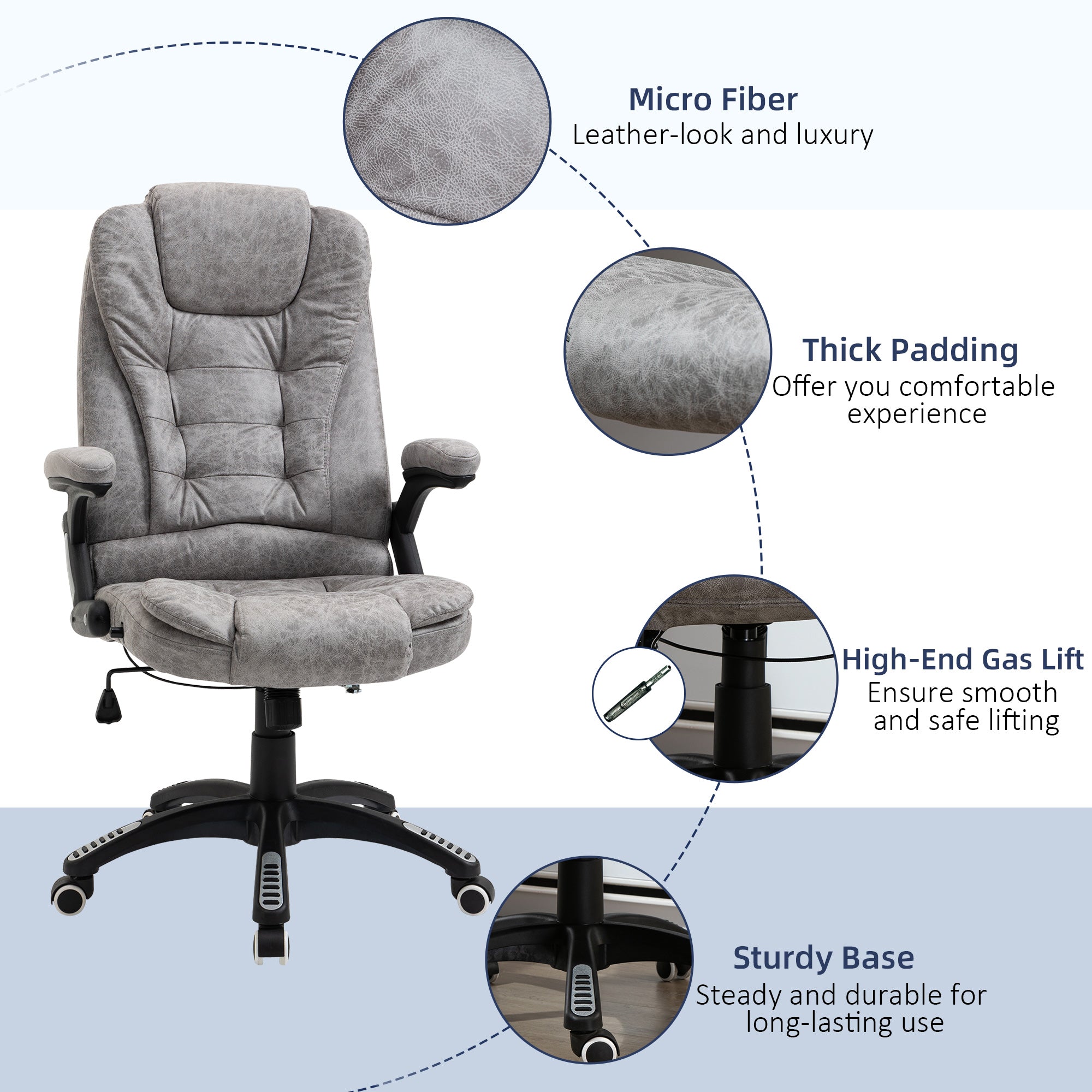Vinsetto Ergonomic Office Chair Comfortable Desk Chair with Armrests Adjustable Height Reclining and Tilt Function Grey - North Peak Garden Furniture