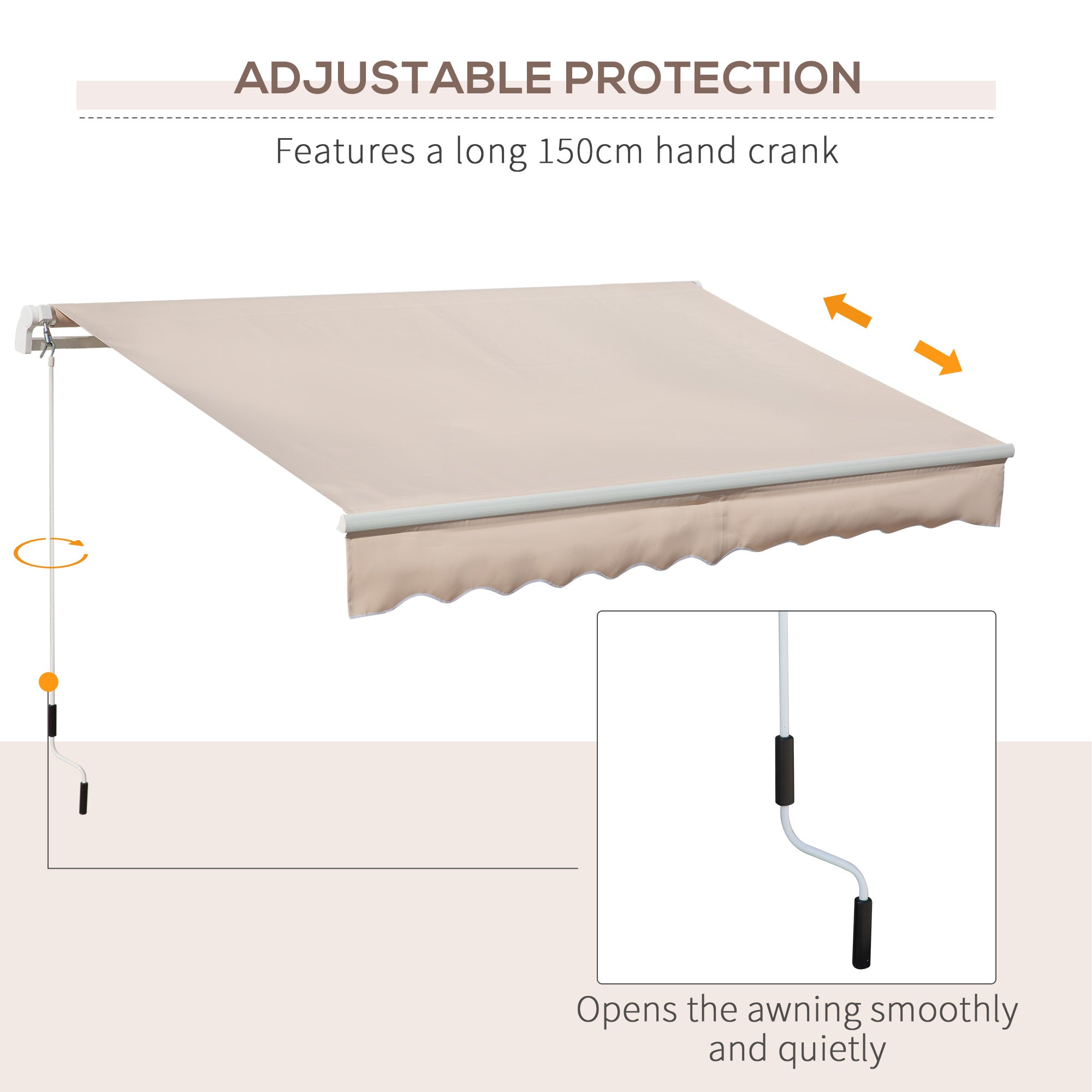 Outsunny Awning Canopy Manual Retractable Porch Sun Shade Shelter 3 x 2m Beige - North Peak Garden Furniture