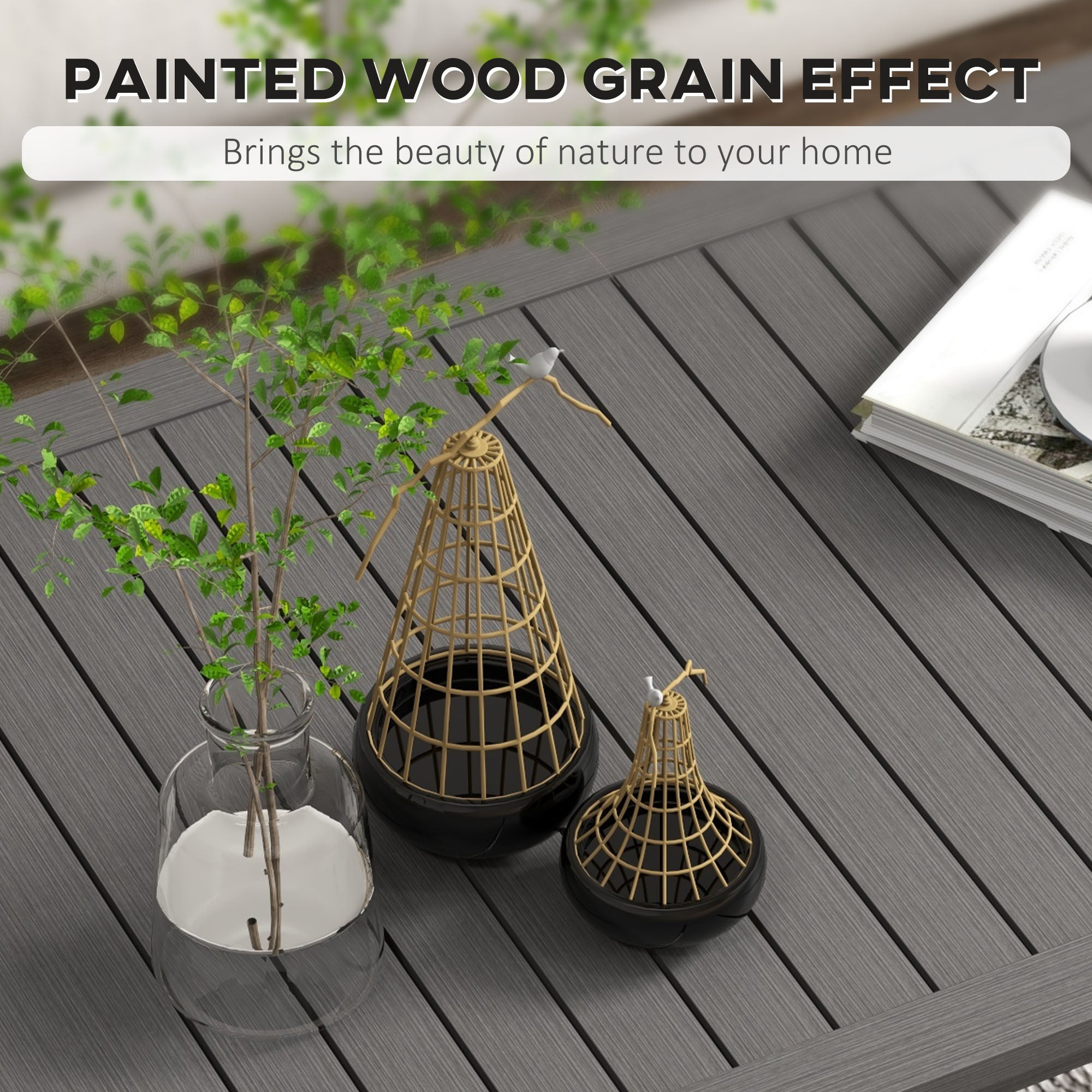 Outsunny Aluminium Outdoor Side Table, Slat Patio Coffee Table with Wood Grain Effect for Garden, Balcony, 100cm x 60cm, Brown - North Peak Garden Furniture