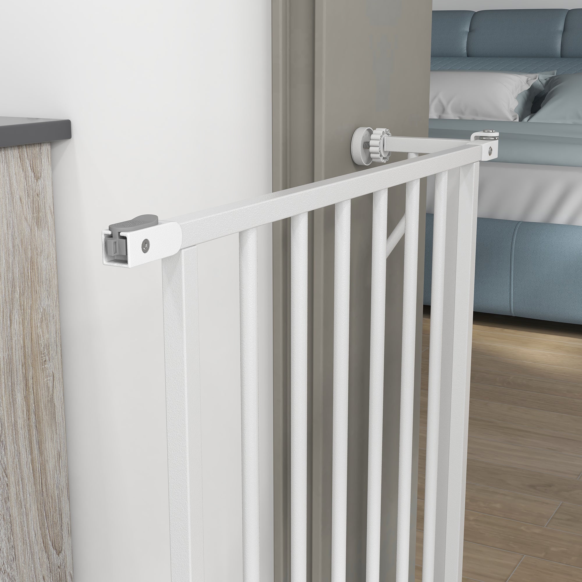 PawHut Extra Wide Dog Safety Gate, with Door Pressure, for Doorways, Hallways, Staircases - White - North Peak Garden Furniture