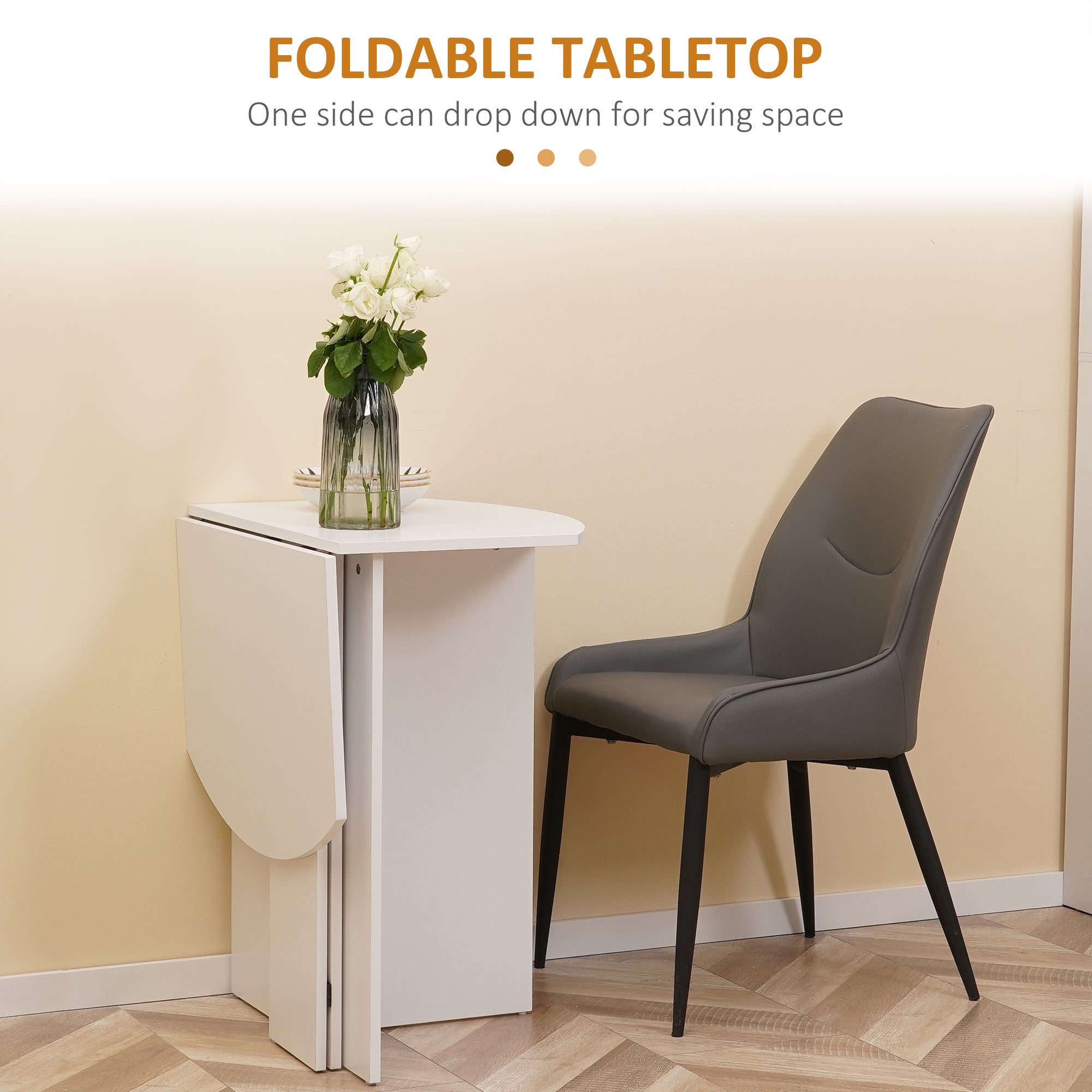 HOMCOM Four-Person Drop Leaf Dining Table - White - North Peak Garden Furniture