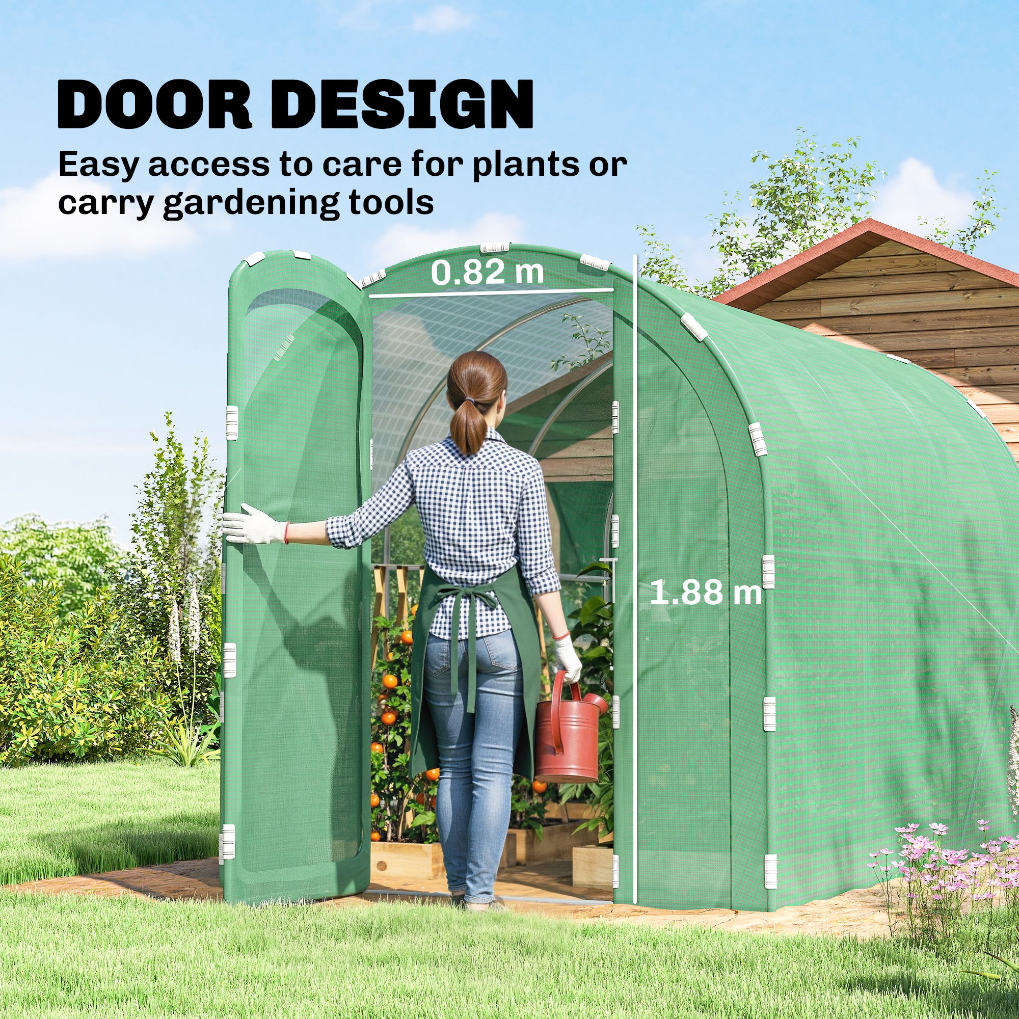 Outsunny 3 x 2 x 2m Polytunnel Greenhouse with Hinged Door, Walk-in Grow House Tent with PE Cover and Galvanised Steel Frame, Green