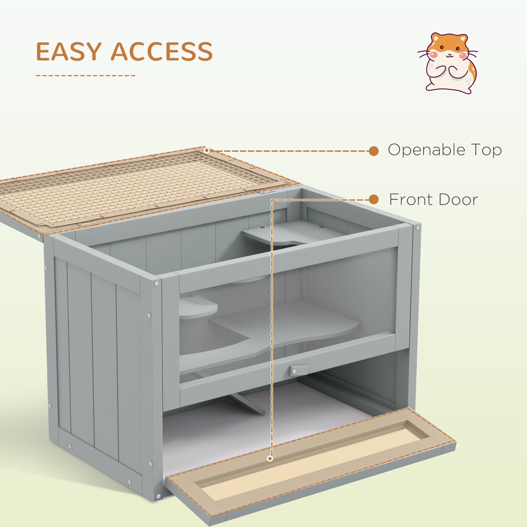 PawHut Wooden Hamster Cage Mouse Mice Rodent Small Animals Hutch Exercise Play House 60 x 35 x 42cm, Grey - North Peak Garden Furniture