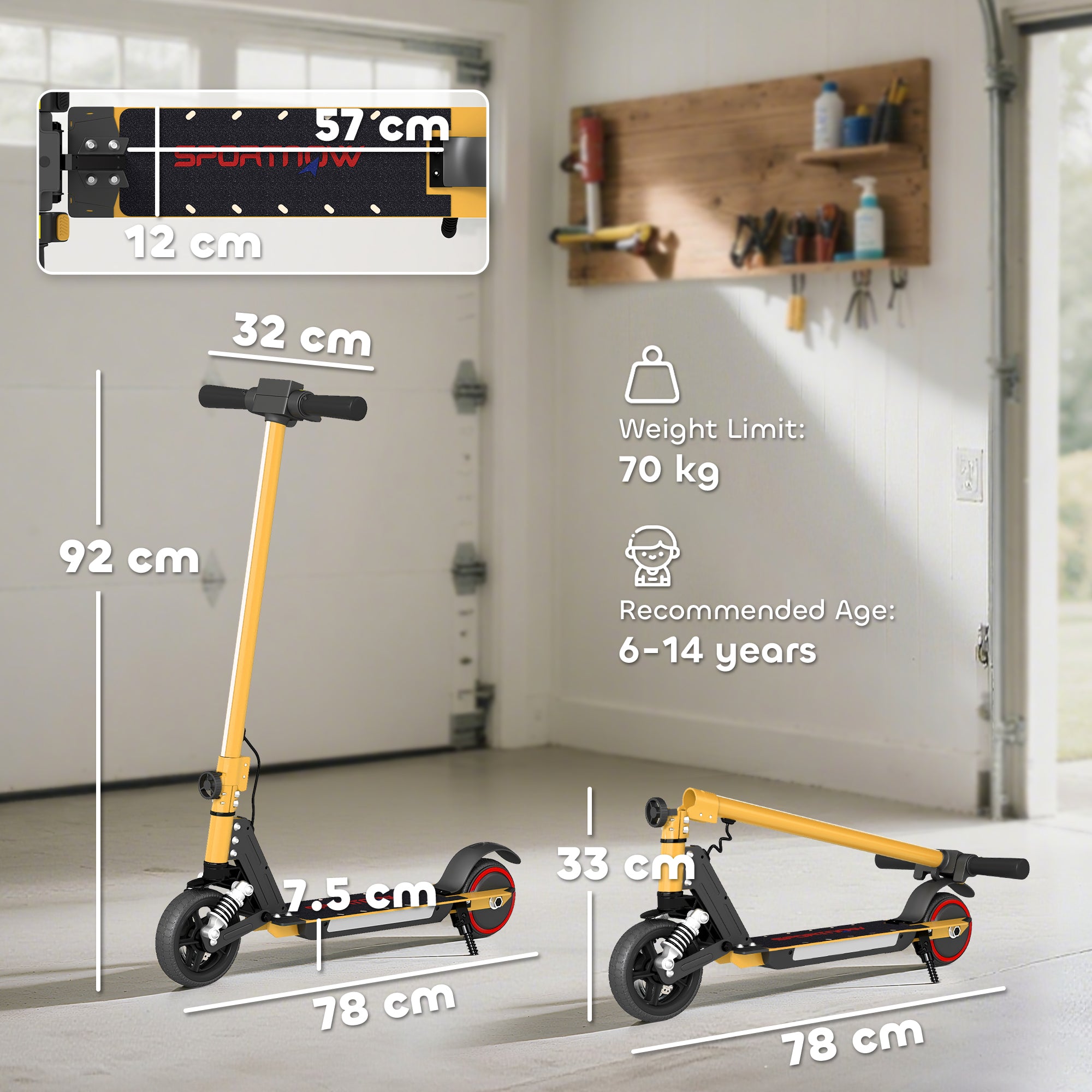 SPORTNOW Folding Electric Scooter for Kids Age 6-14 with Dual Brakes, Front Suspension, LED Colourful Lights and Display, 6.8kg Lightweight Aluminium E Scooter, Up to 14 KM/H & 6 KM, Gold Tone