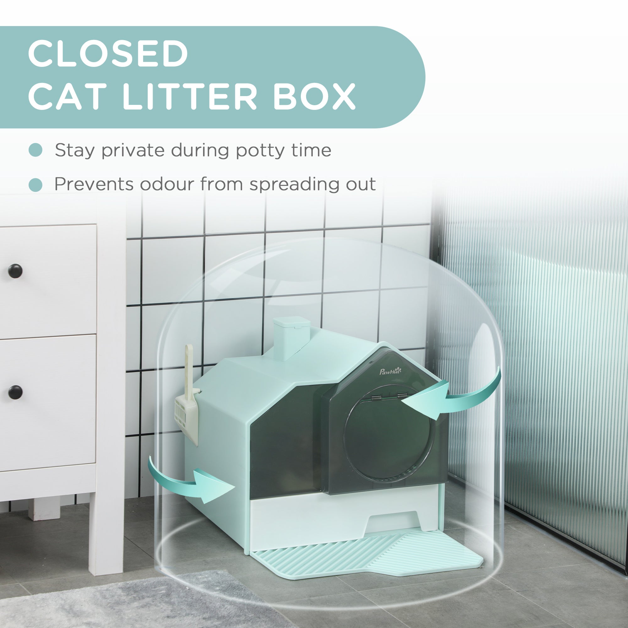 PawHut Hooded Cat Litter Tray w/ Scoop Light Blue - North Peak Garden Furniture