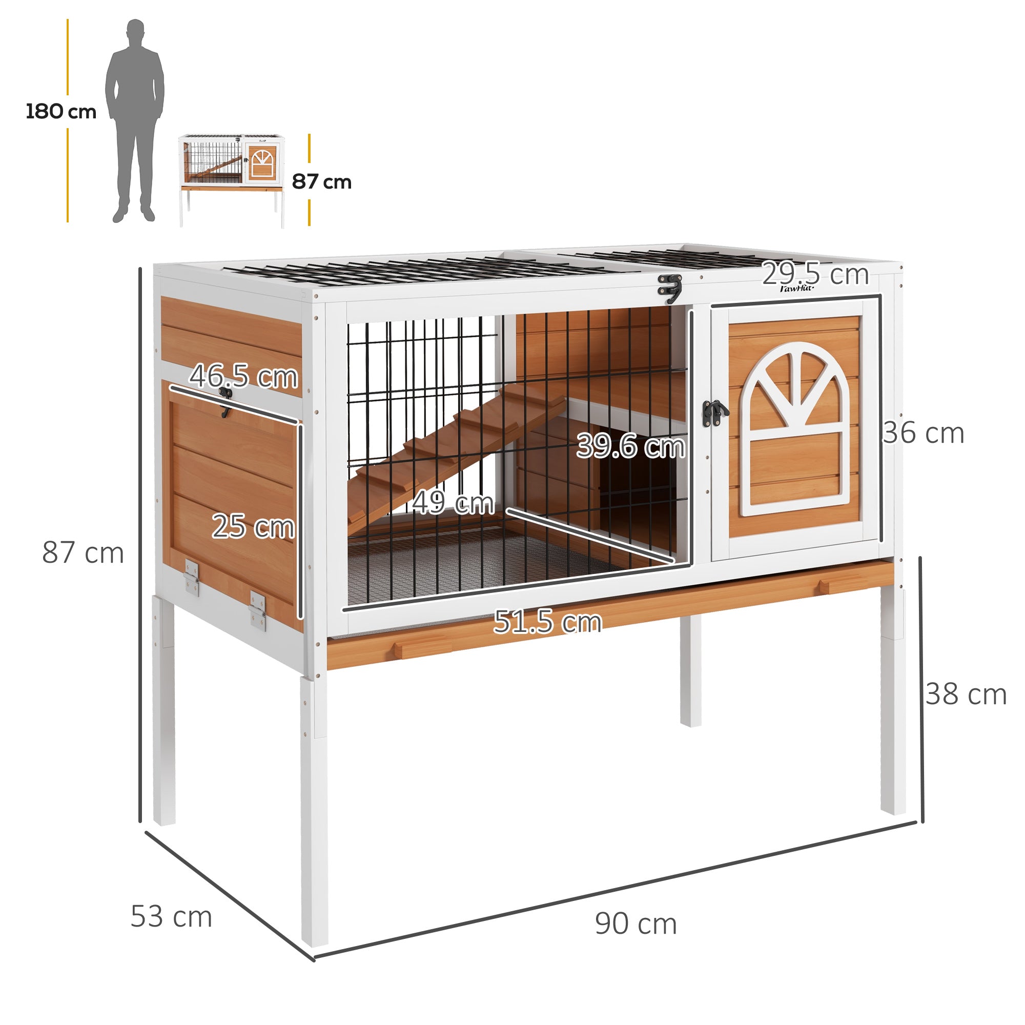 PawHut Wooden Rabbit Hutch, Guinea Pig Cage, with Removable Tray, Openable Roof - North Peak Garden Furniture
