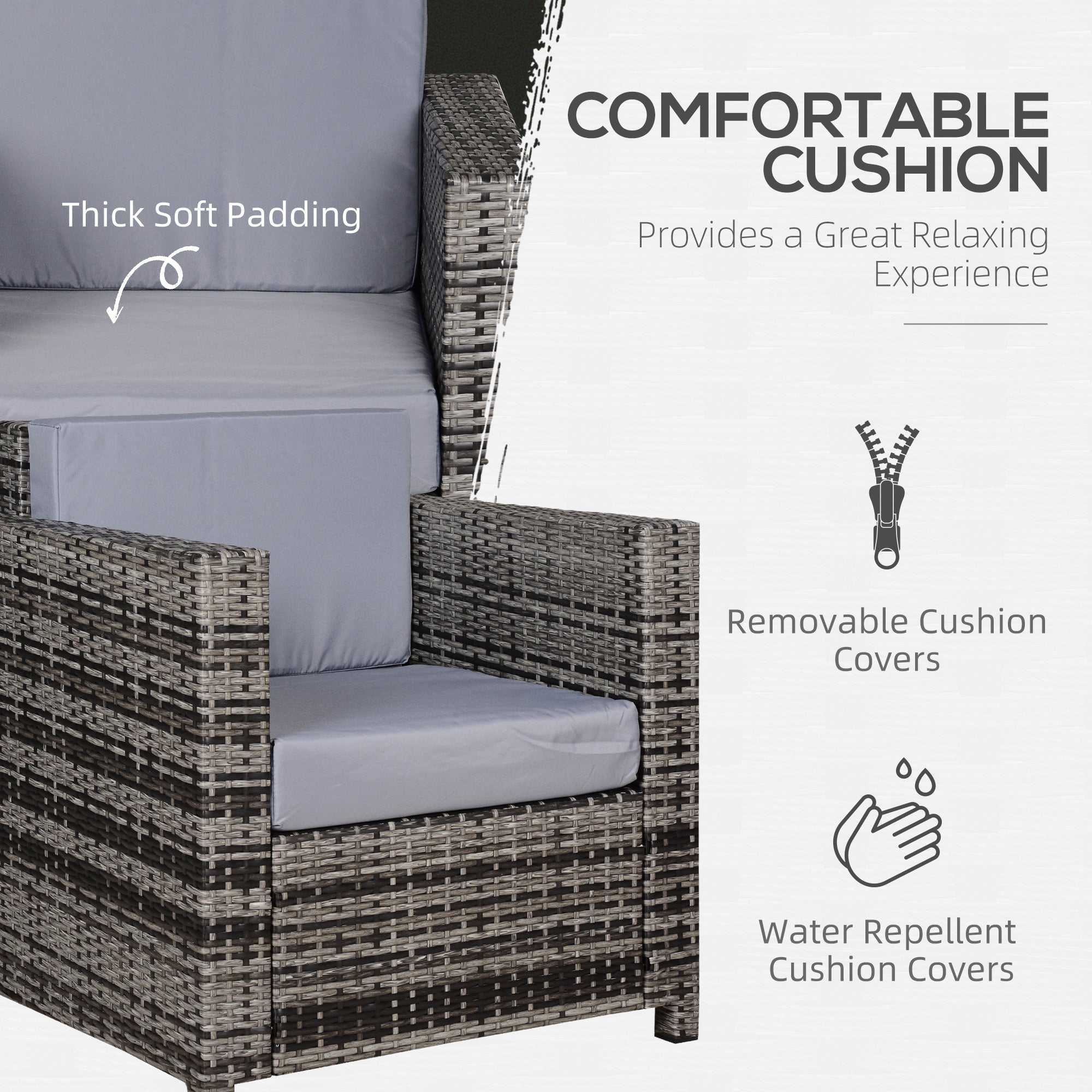 Outsunny Single Seater Rattan Chair Sofa with 10 cm Thick Padded Cushion, All-Weather PE Wicker Weave Garden Armchair with Armrests, Grey - North Peak Garden Furniture