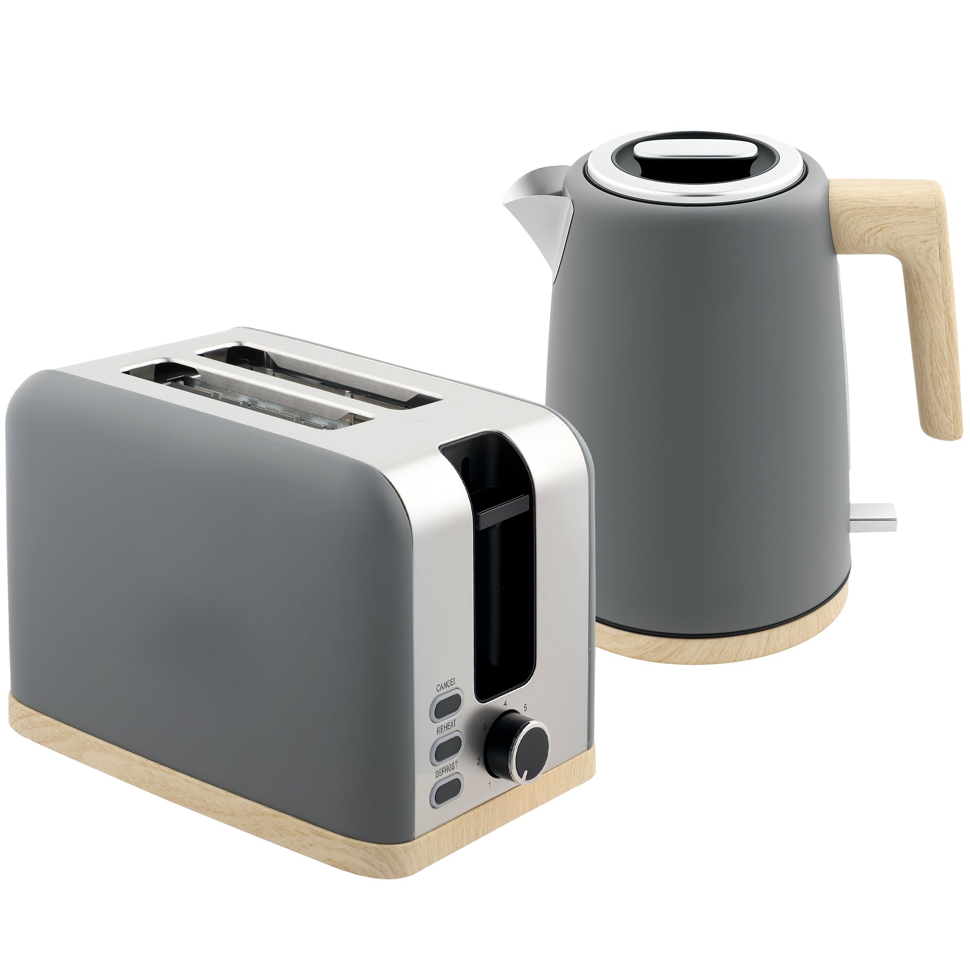 HOMCOM Kettle and Toaster Set, 1.7L 3000W Fast Boil Kettle & 2 Slice Toaster Kitchen Set with 7 Level Browning Controls, Defrost, Reheat, Auto Off, Boil-dry Protection, Grey - North Peak Garden Furniture