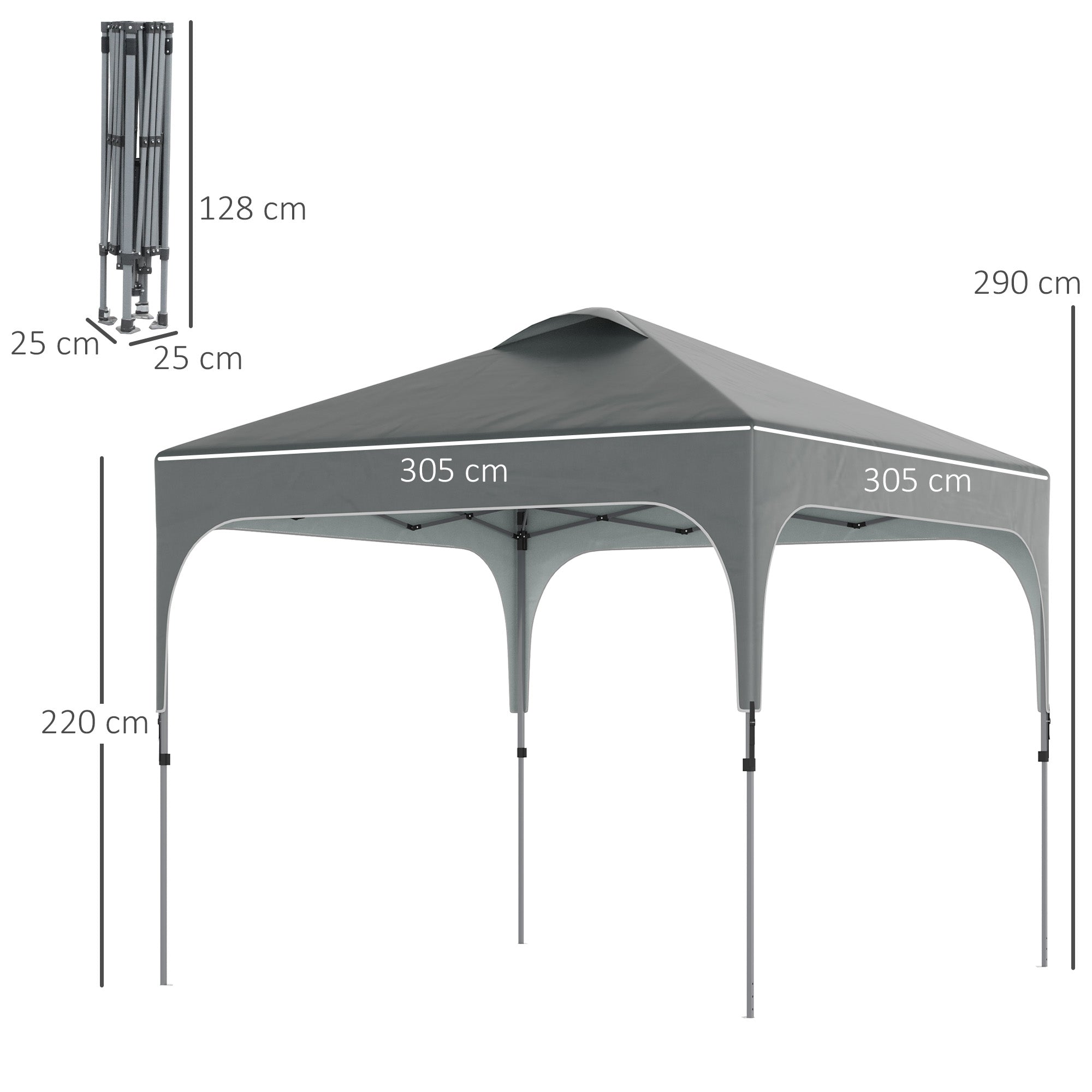 Outsunny 3 x 3 (M) Pop Up Gazebo, UPF 50+ Foldable Canopy Tent with Carry Bag with Wheels and 4 Leg Weight Bags, Height Adjustable, for Outdoor Garden Patio Party, Dark Grey - North Peak Garden Furniture