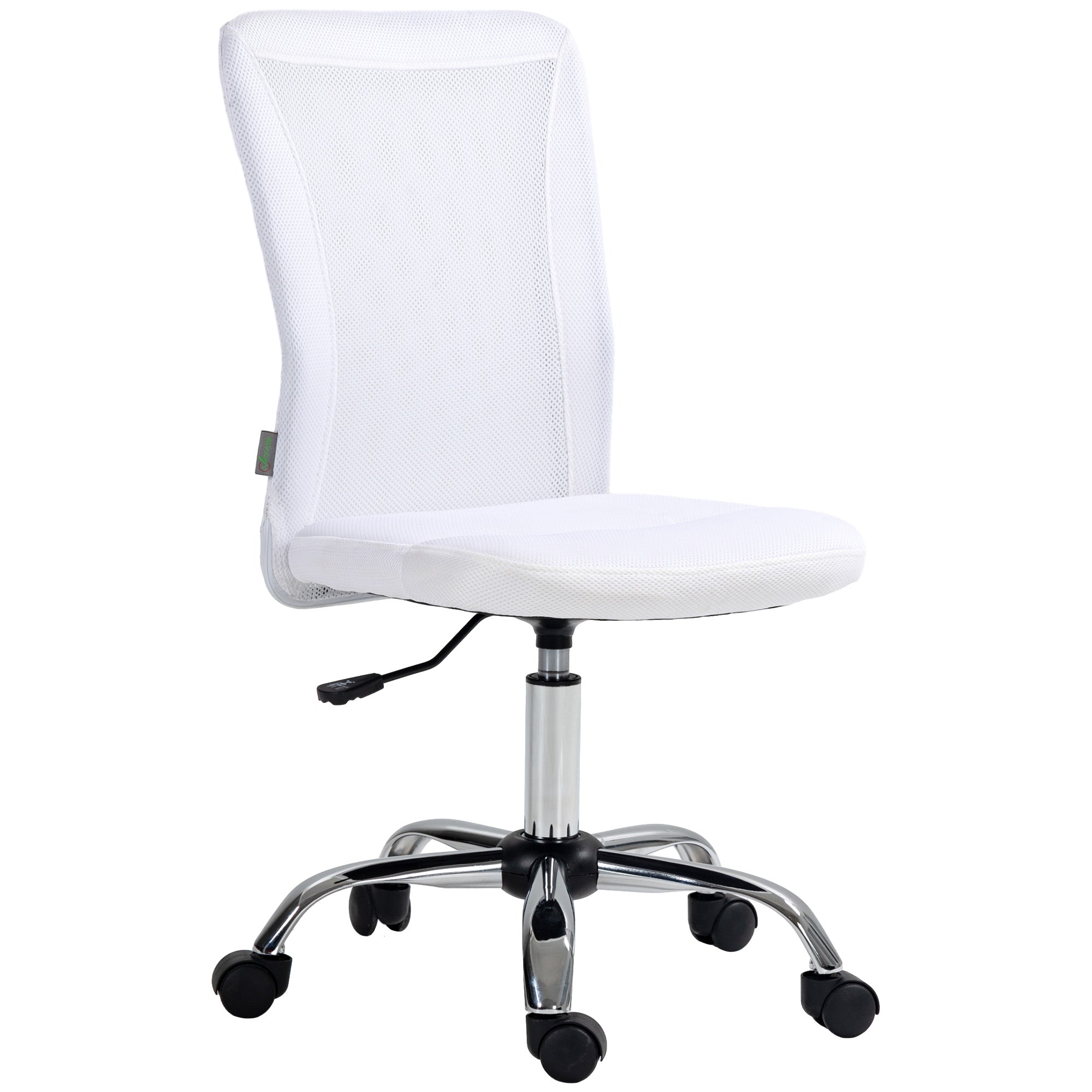 Vinsetto Computer Desk Chair, Mesh Office Chair with Adjustable Height and Swivel Wheels, Armless Study Chair, White - North Peak Garden Furniture