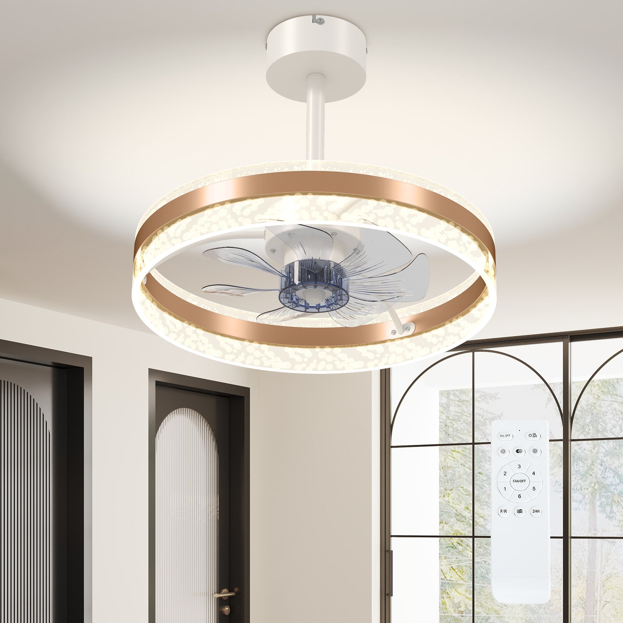 HOMCOM Ceiling Fan with LED Light and Remote - Gold Tone - North Peak Garden Furniture