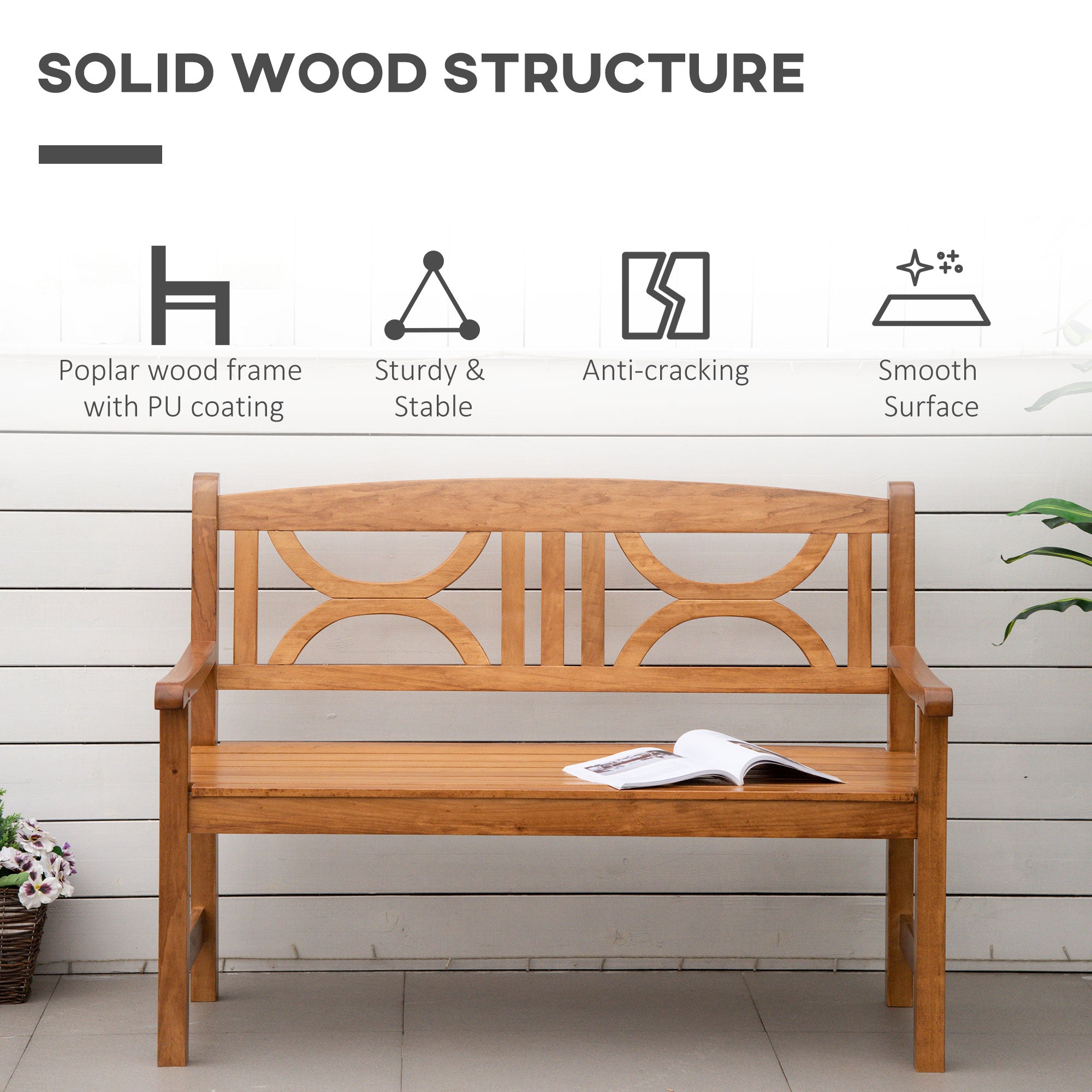 Outsunny 2-Seater Wooden Garden Bench Outdoor Patio Loveseat for Yard, Lawn, Porch, Natural - North Peak Garden Furniture