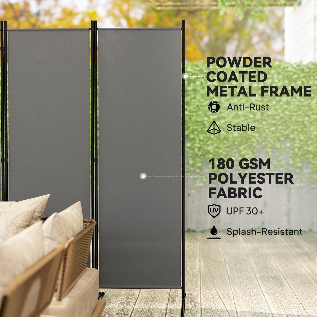 Outsunny 6 Panel Folding Room Divider, 1.7m Privacy Screen with Wide Feet, Portable Freestanding Metal Partition Separator for Office, Living Room, Bedroom, Dining Room, Dark Grey