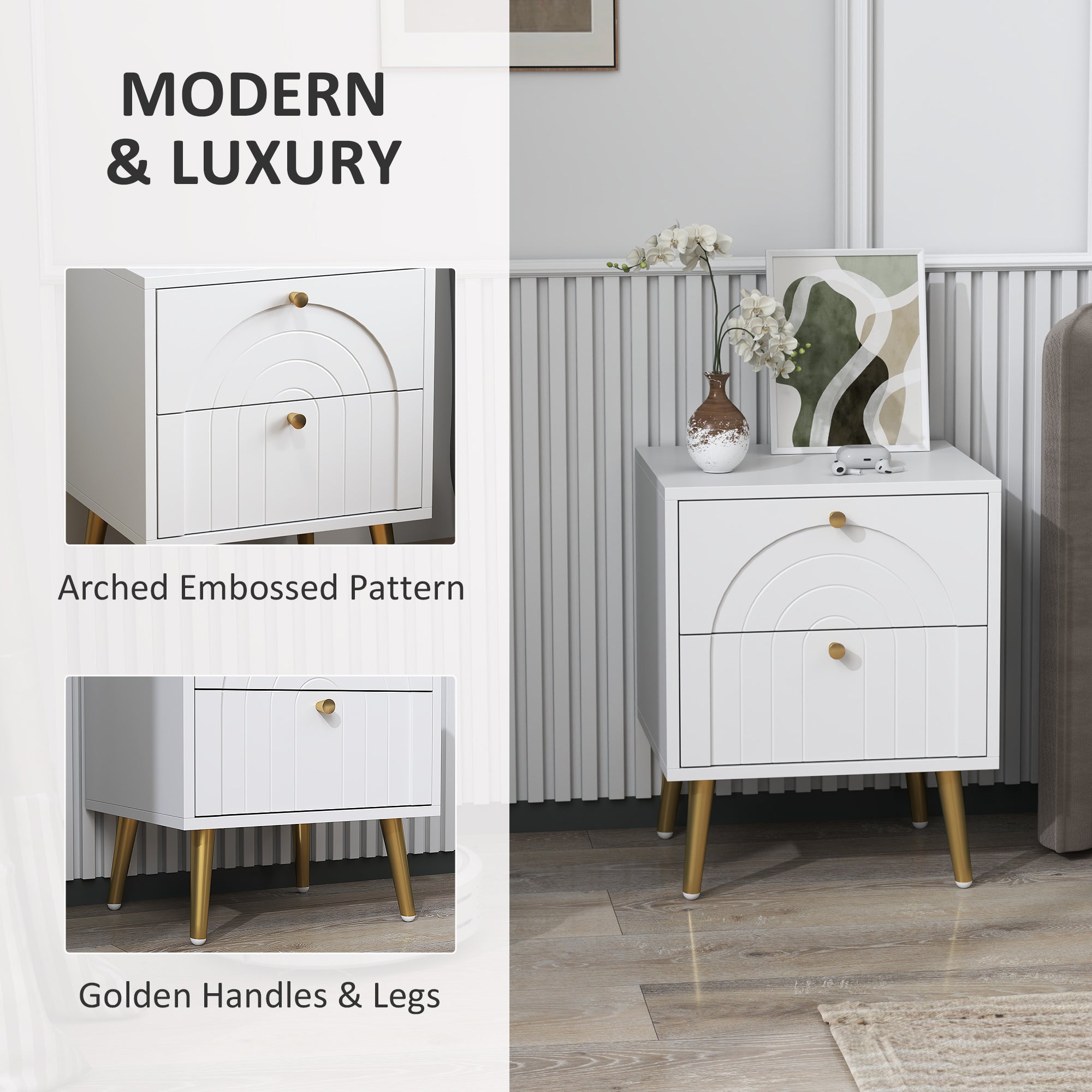 HOMCOM 2-Drawer Bedside Table Set of 2 - White - North Peak Garden Furniture