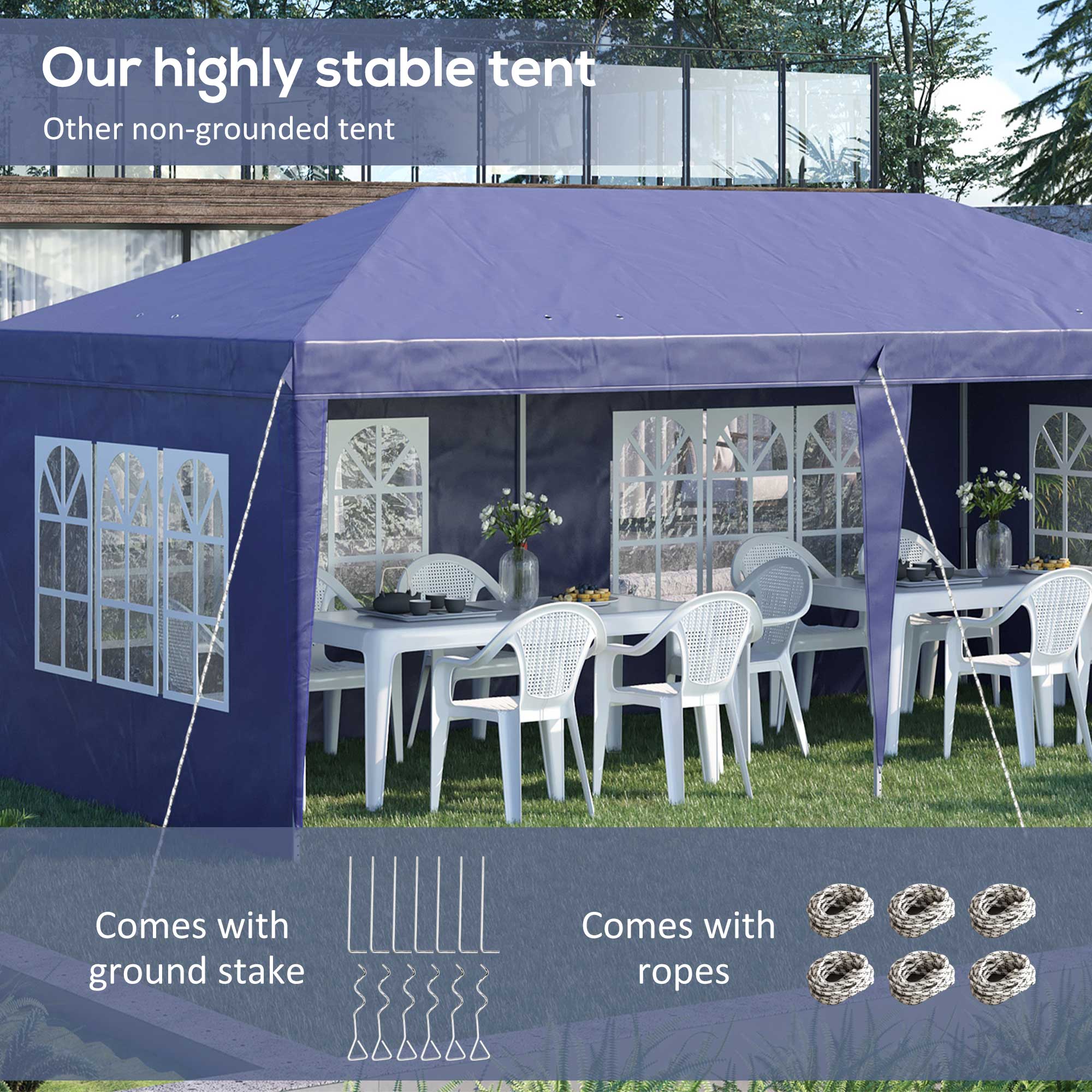 Outsunny 3 x 6m Pop Up Gazebo, Height Adjustable Marquee Party Tent with Sidewalls and Storage Bag, Blue - North Peak Garden Furniture