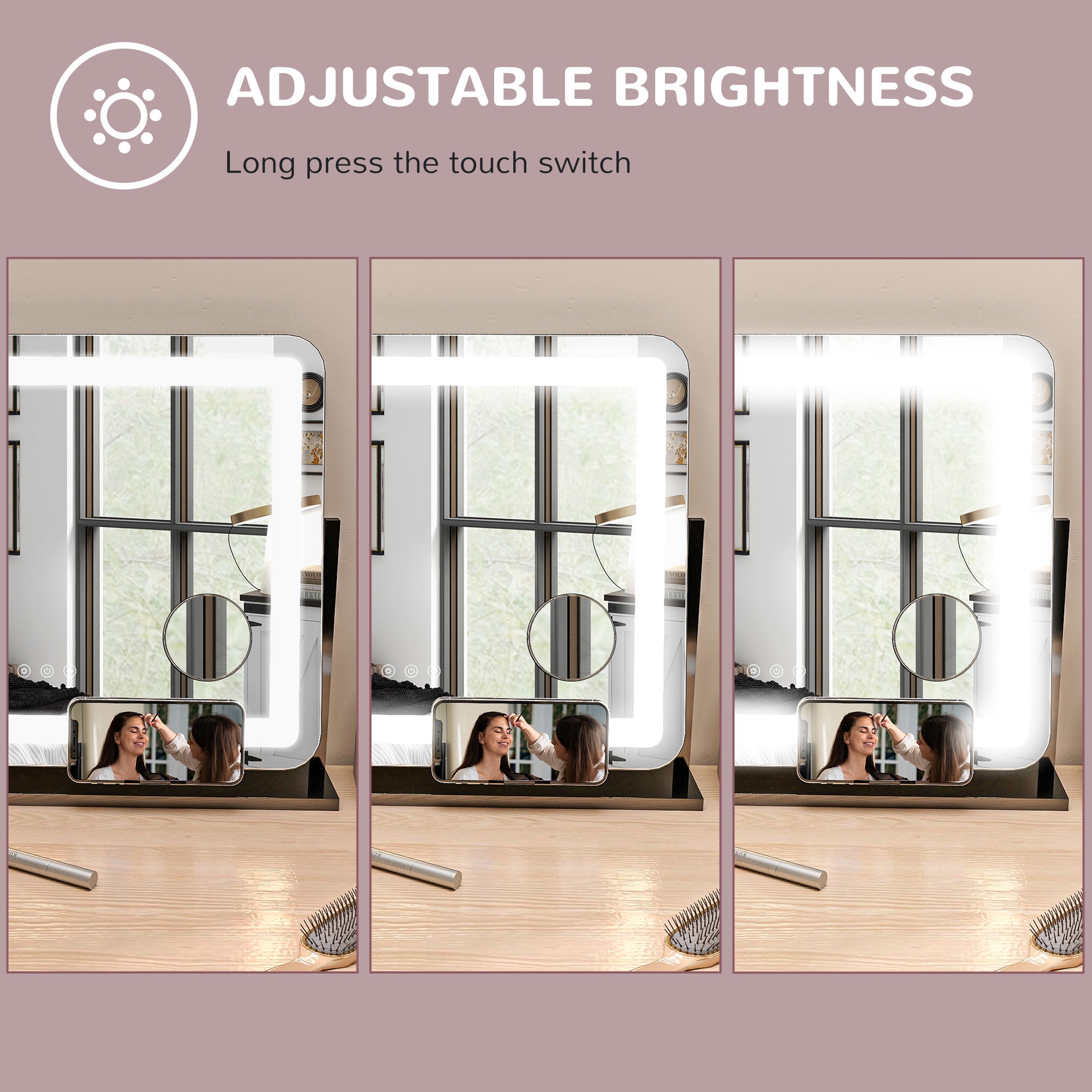 HOMCOM LED Light Tabletop Makeup Mirror, with Adjustable Settings - North Peak Garden Furniture
