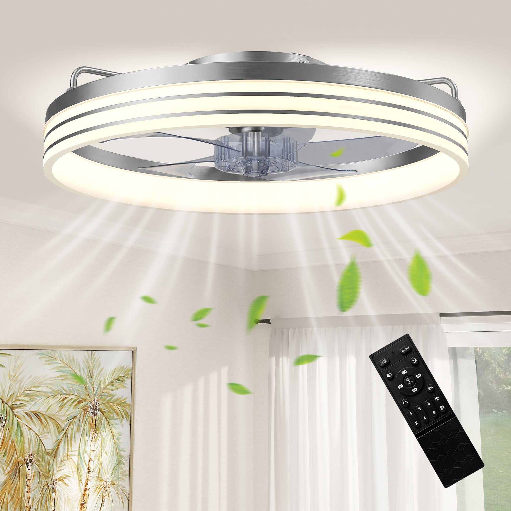HOMCOM Ceiling Fans with Lights and Remote & App Control, 50cm LED Ceiling Fan Light with 3 Colour Temperatures, 6 Speed, Silver