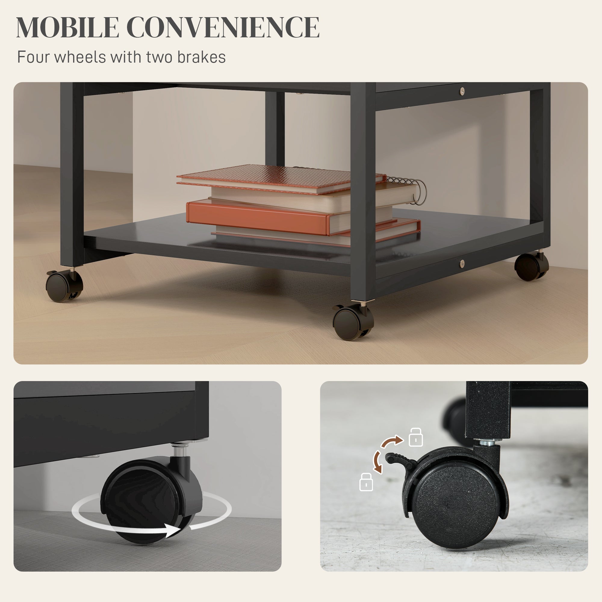 HOMCOM Three-Tier Steel Printer Stand, with Wheels - Black - North Peak Garden Furniture