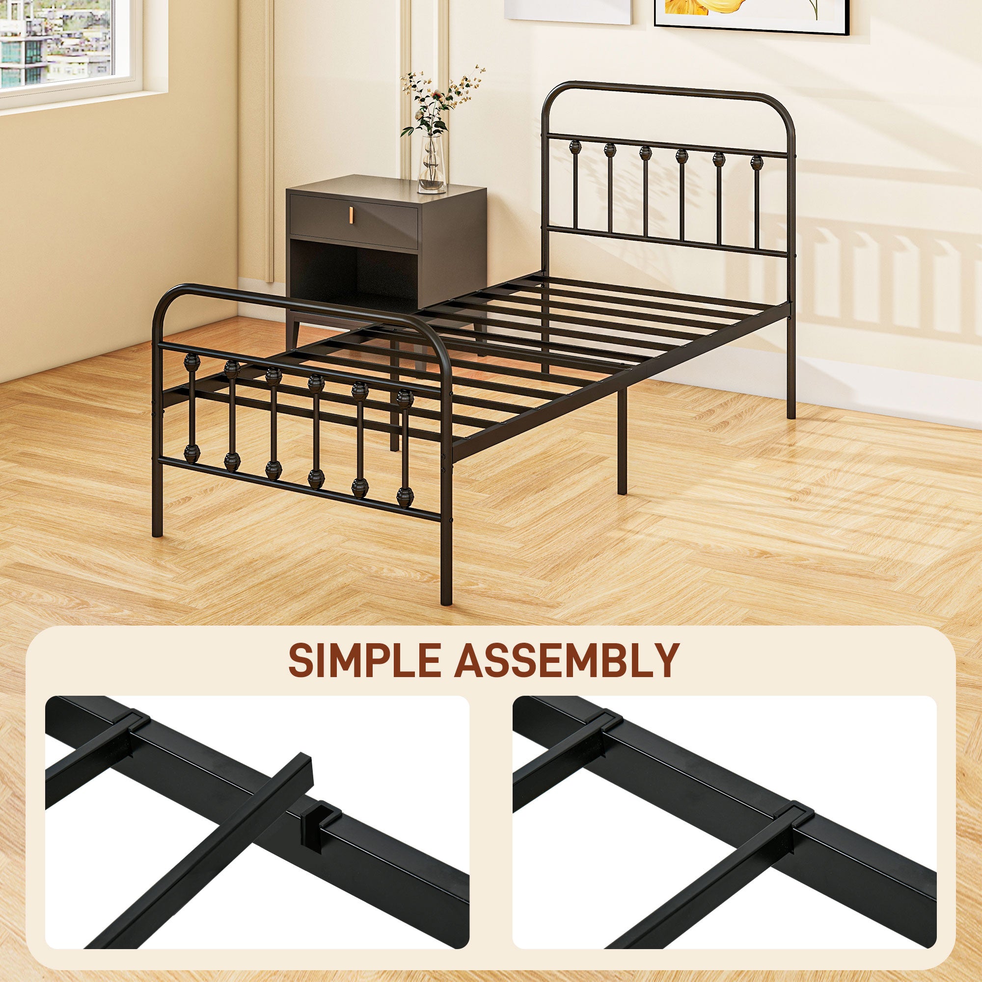HOMCOM Single Minimalistic Metal Bed Frame - Black - North Peak Garden Furniture