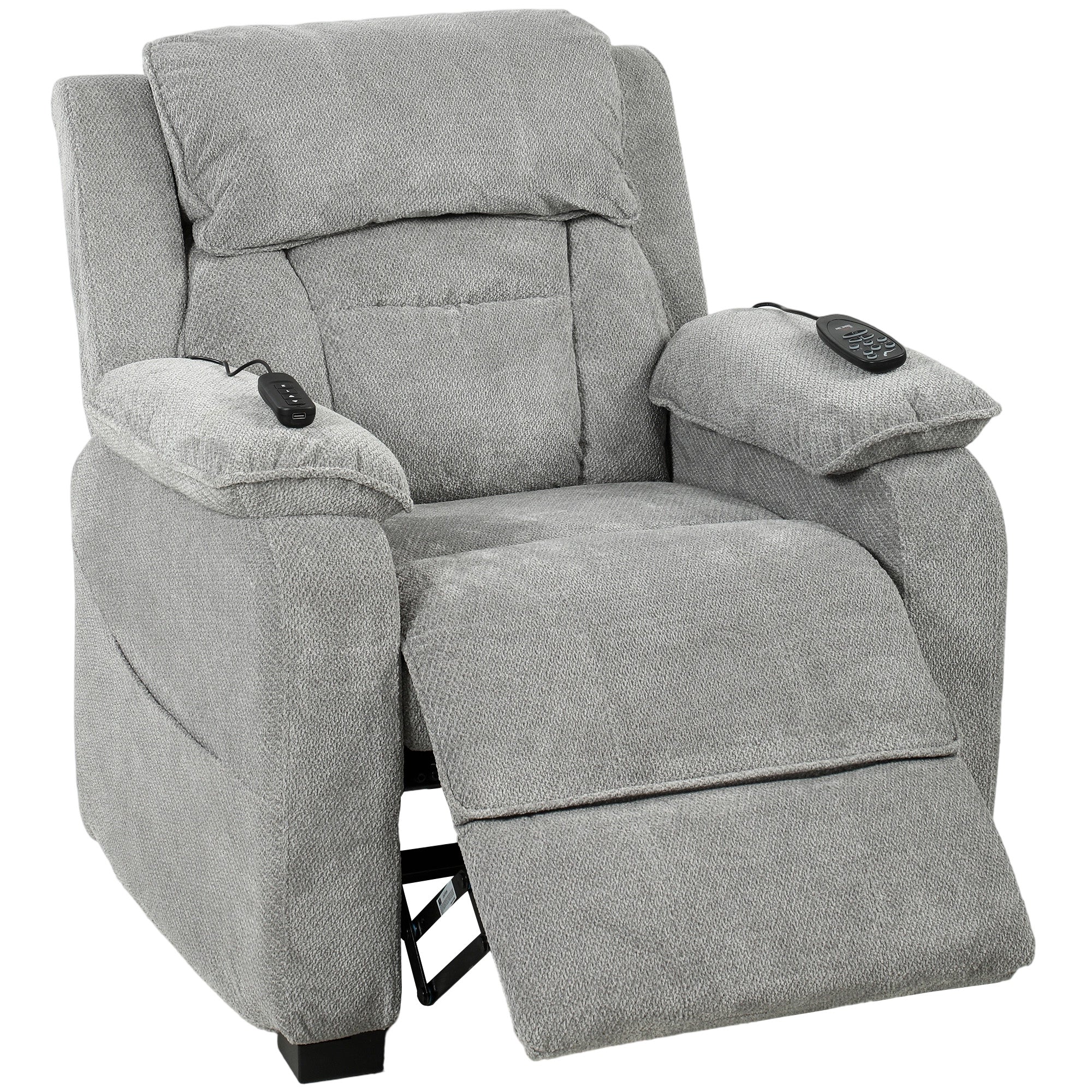 HOMCOM Power Recliner Armchair with Massage and Heat, Electric Reclining Chair with Wide Spring Seat, Light Grey